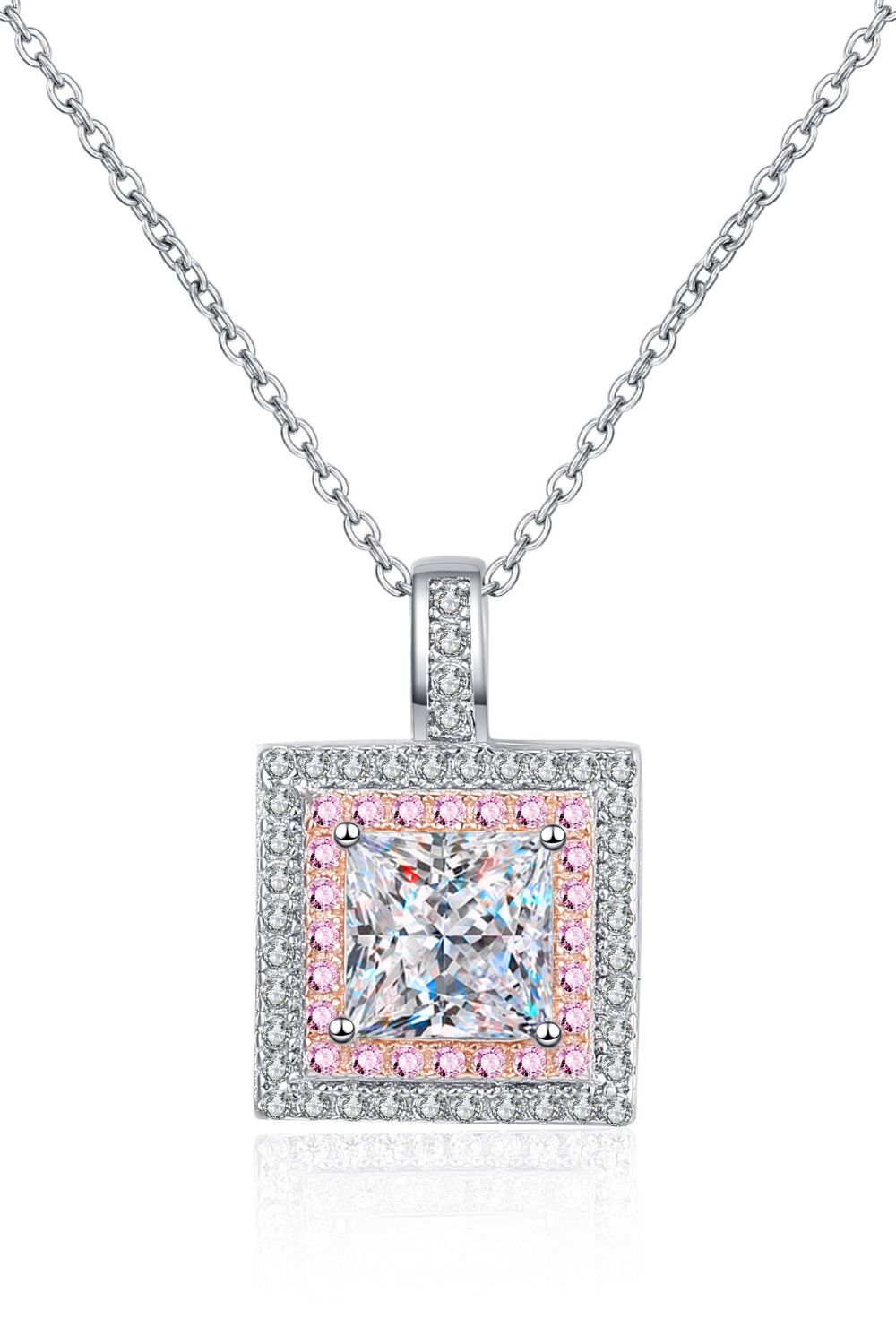 1 Carat Sparkala™ Square Pendant Chain Necklace (Platinum-Plated Fine Silver) by Sparkala