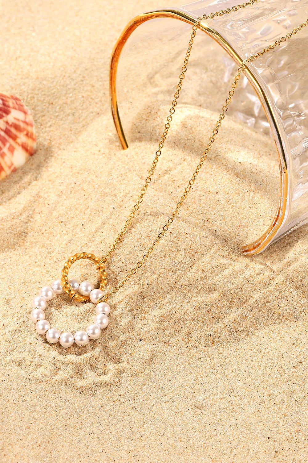 Pearl Hoop Link Pendant Necklace by Sparkala