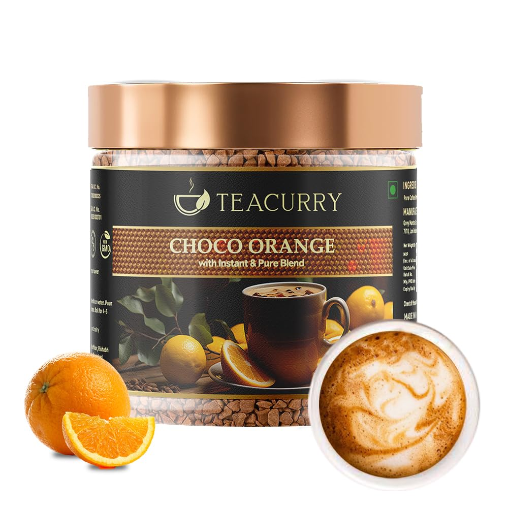 Teacurry Choco Orange Instant Coffee Powder - Arabica Freeze Dried Coffee for Instant Hot & Cold Coffee