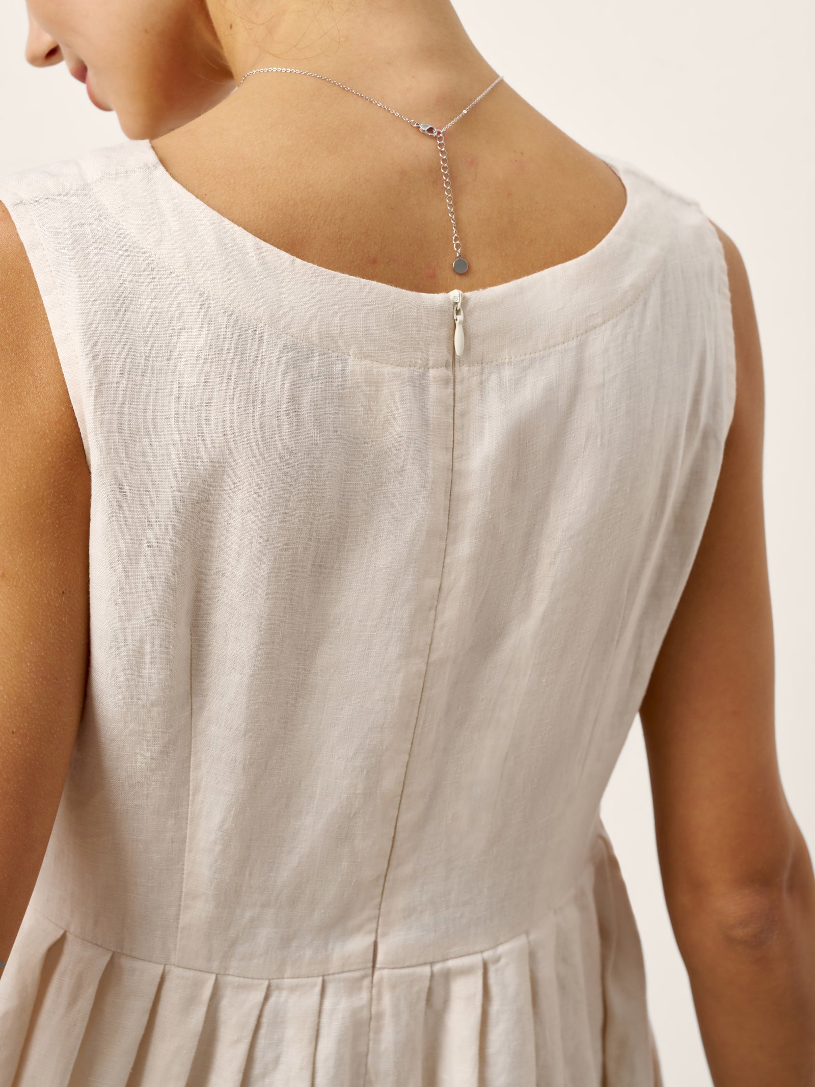 100% Linen Sleeveless Crew Neck Waist Pleated Maxi Dress SELENE by LINTICO