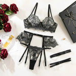 Carmen Lace Lingerie 4 Piece Set Black - lingerie & underwear