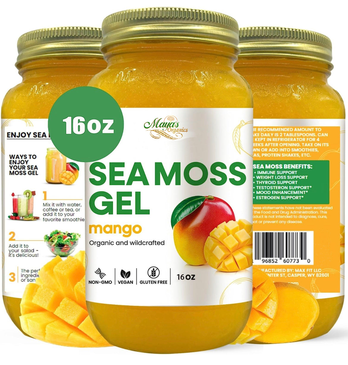 Organic Mango Sea Moss Gel – 24oz | Wildcrafted Superfood for Hair, Skin & Body by Seamoss depot