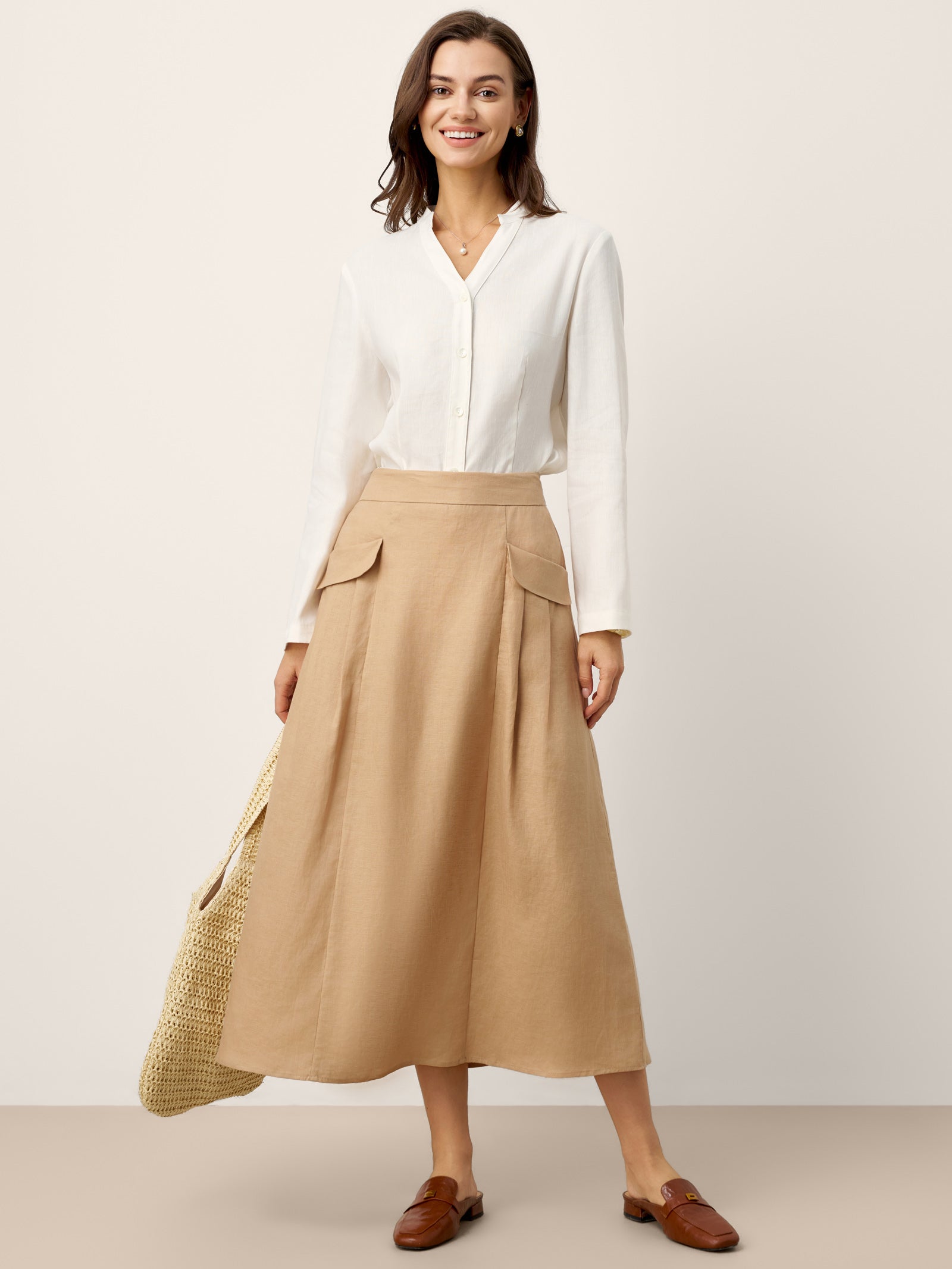 100% Linen Flap Pocket A-Line Skirt IANTHE by LINTICO