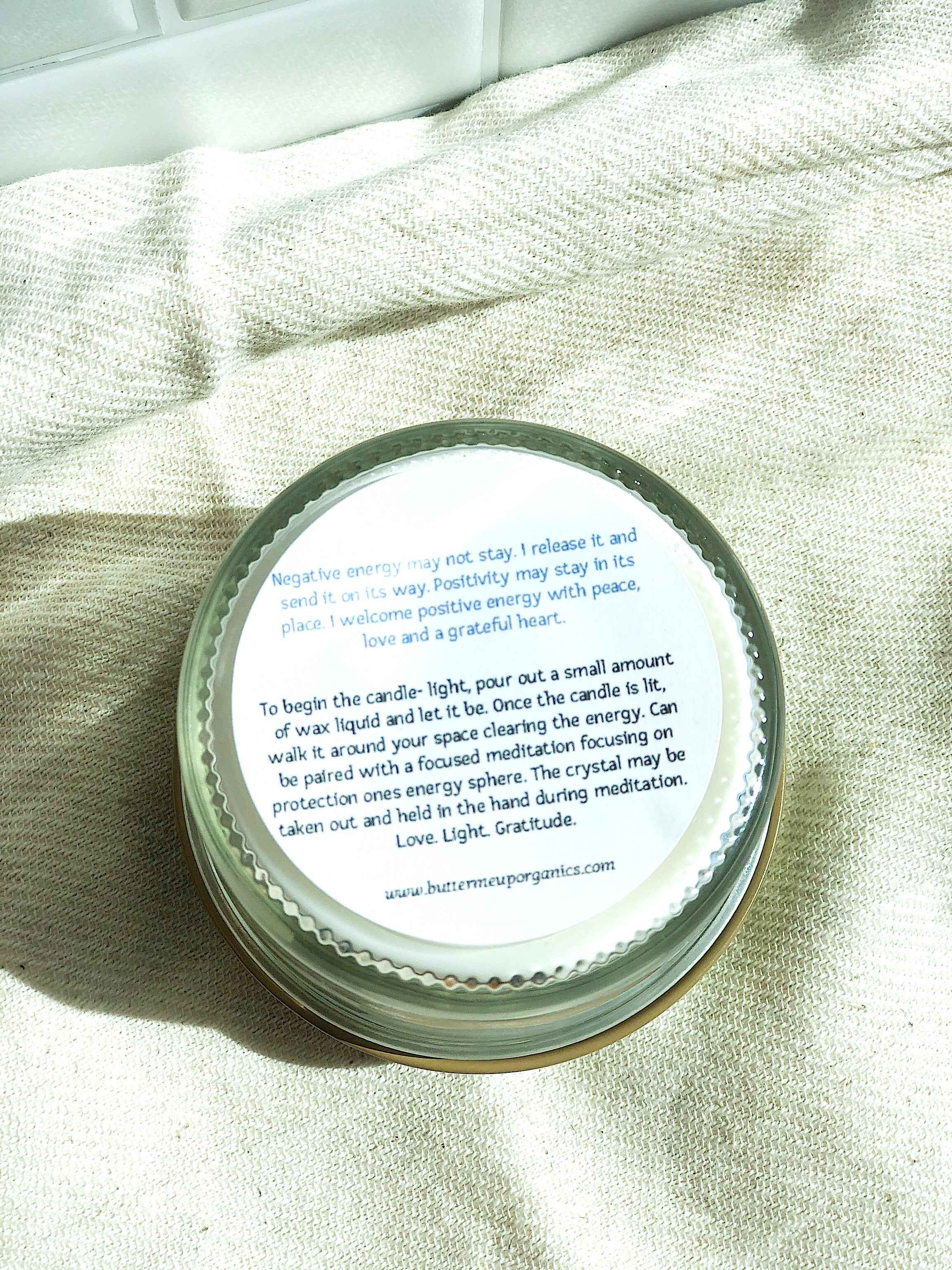 Space Clearing Candle/ Intention Candle / Organic Soy Candle / Candle with Crystals / Cleansing Candle by Butter Me Up Organics