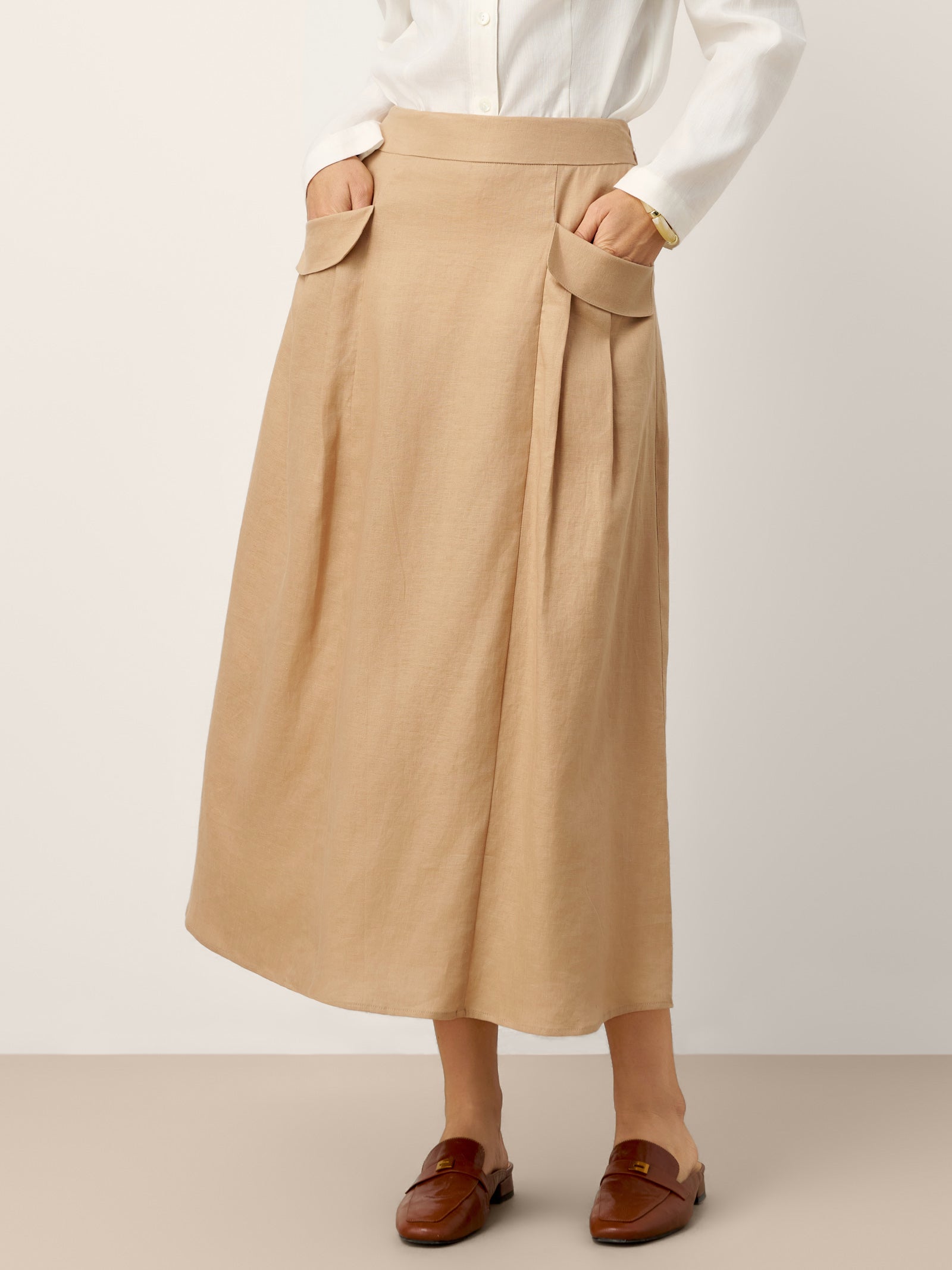 100% Linen Flap Pocket A-Line Skirt IANTHE by LINTICO