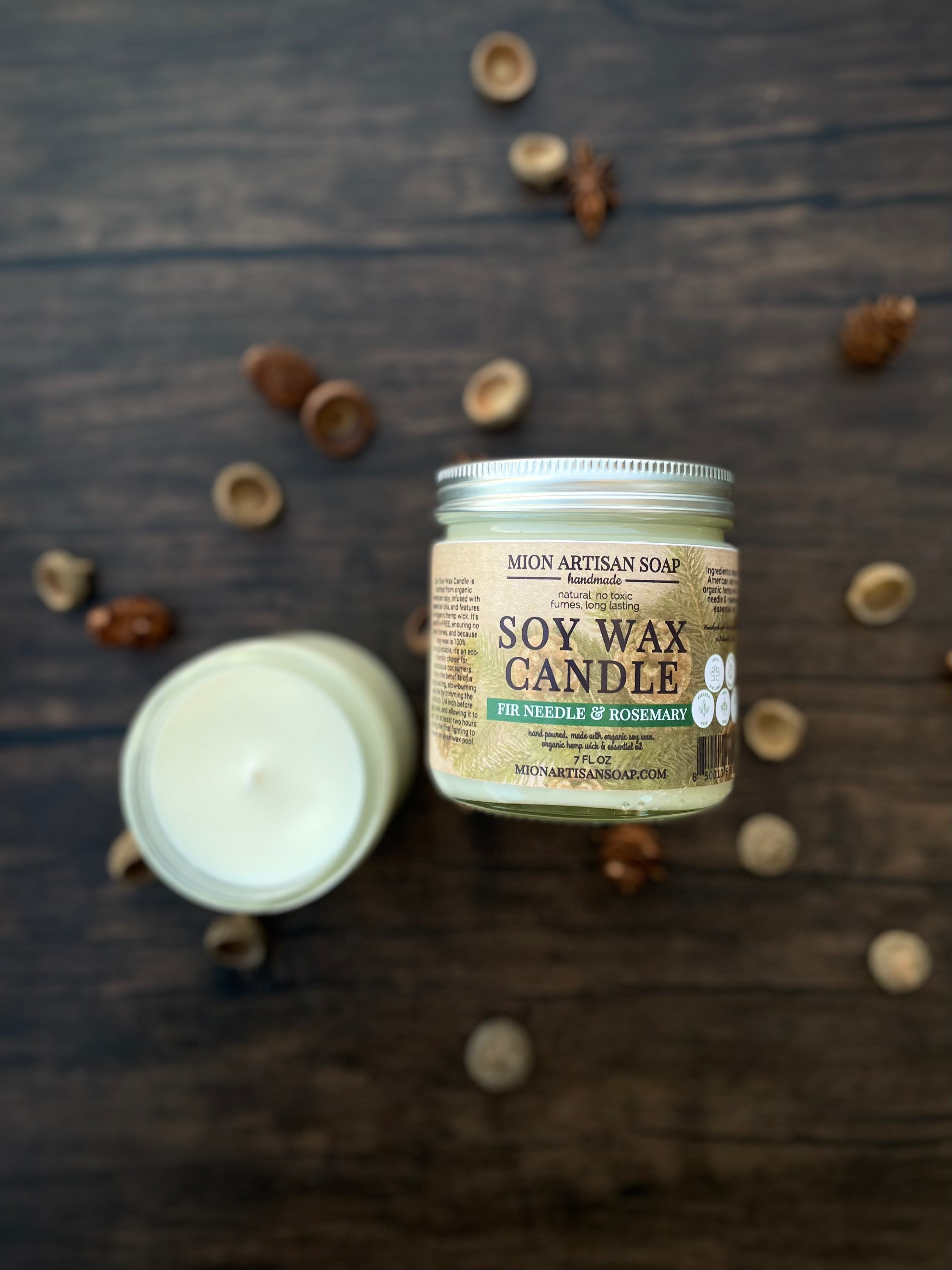 Fir Needle & Rosemary Soy Wax Candle | Long Lasting | 100% Natural by MION Artisan Soap Co.