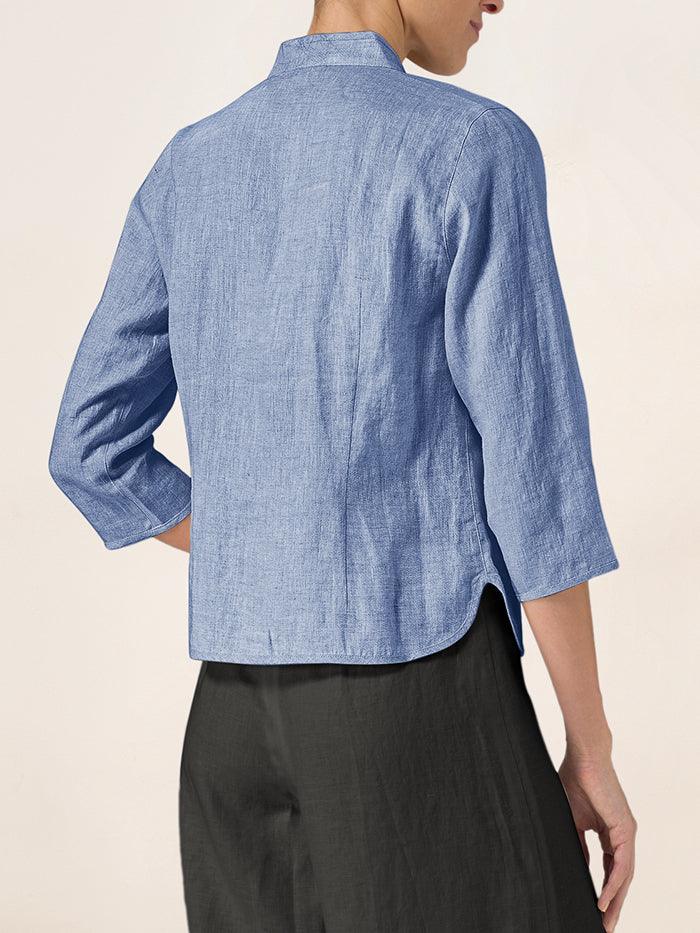 100% Linen Hand Button Fitted Jacket AMELIA DestGlow