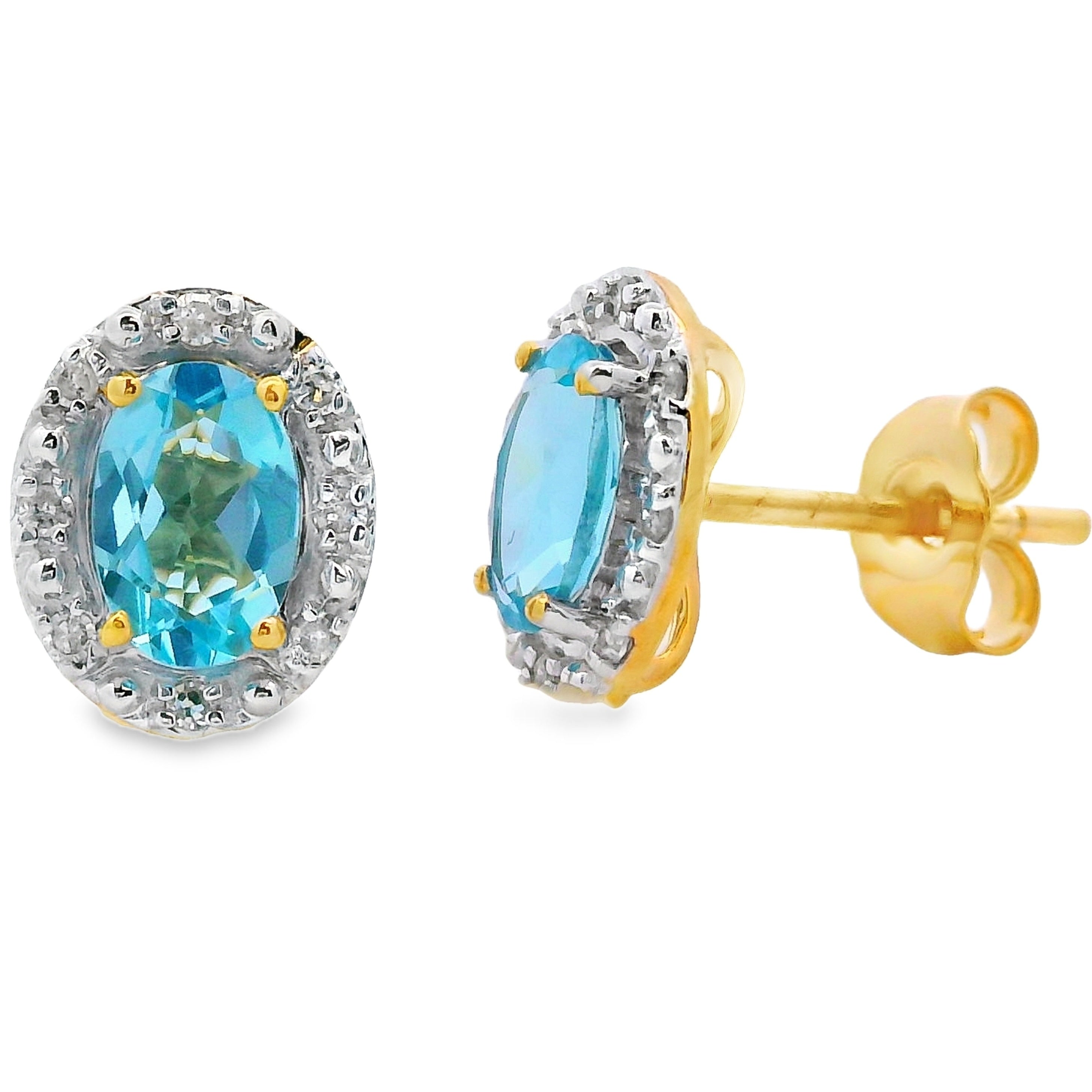 1.25ct Blue Topaz Diamond Earrings 10KT Yellow Gold by Bids.com