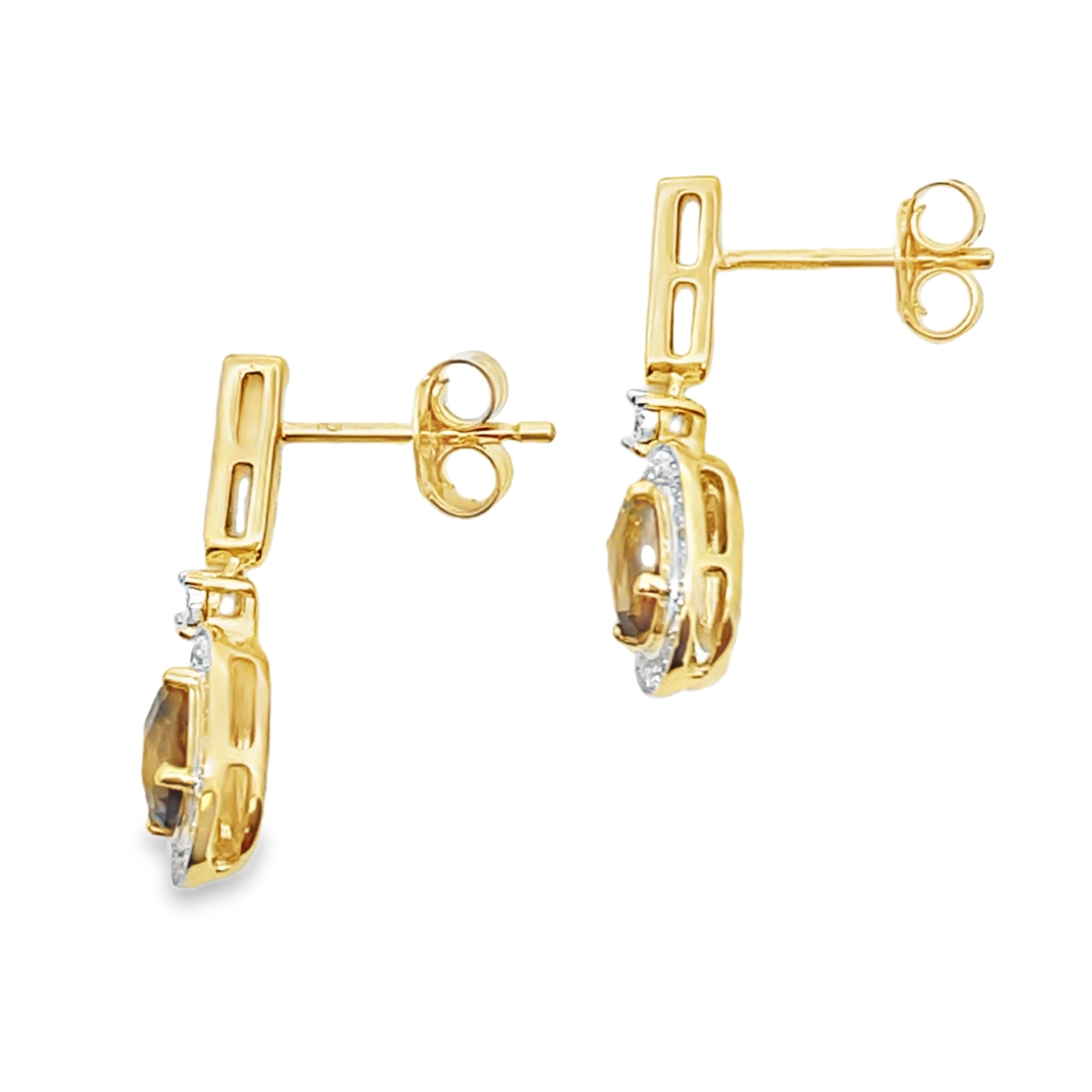 .88ct Quartz Diamond Dangle Earrings 10KT Yellow Gold by Bids.com