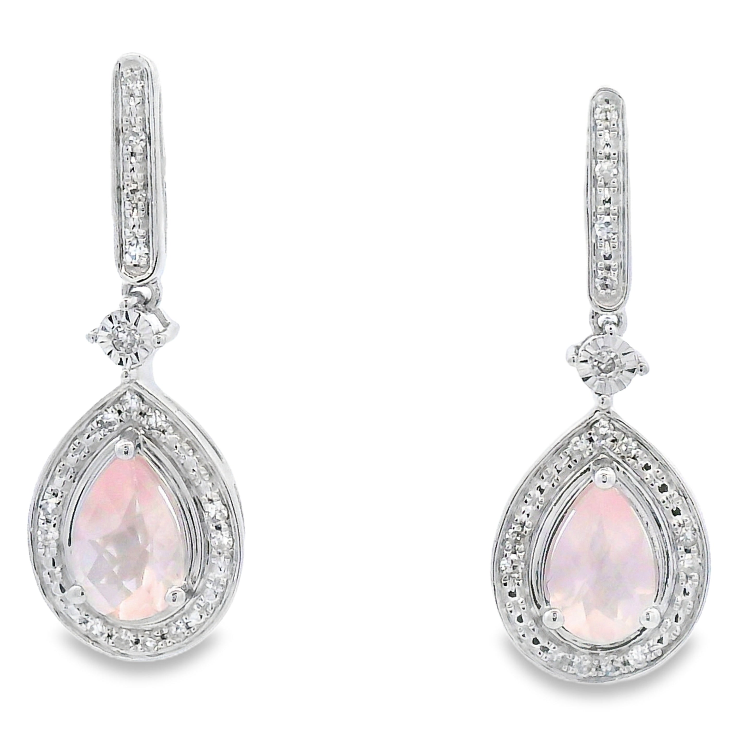 Rose Quartz Diamond Dangle Earrings 10KT White Gold by Bids.com