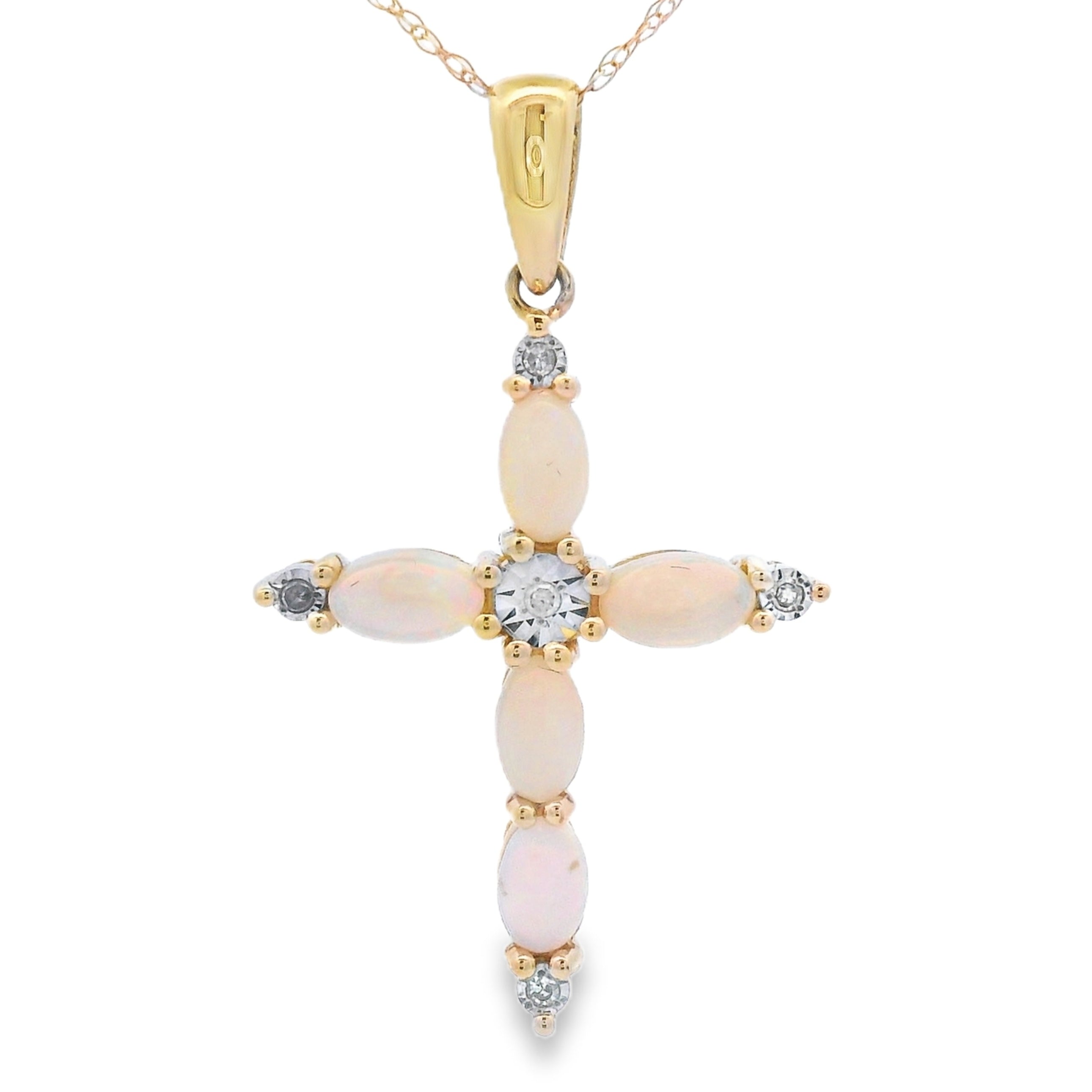 Opal Diamond Cross Religious Pendant 10KT Yellow Gold by Bids.com