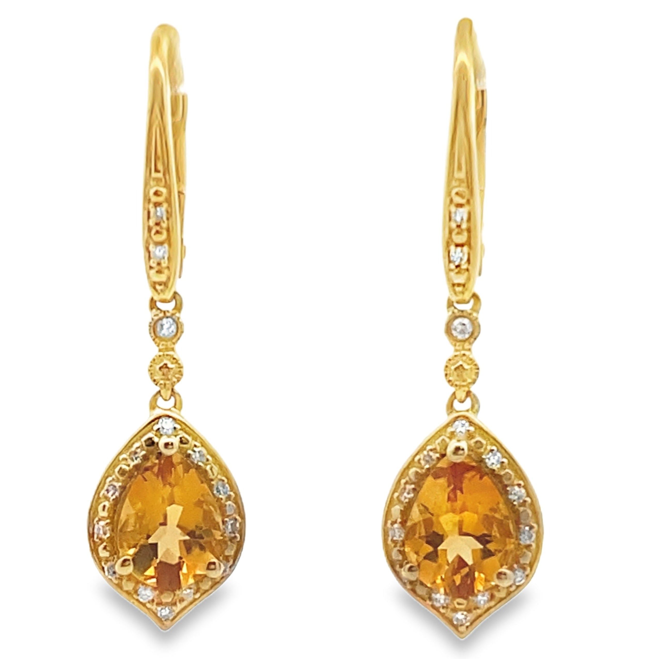 1.88ct Citrine Diamond Dangle Earrings 10KT Yellow Gold by Bids.com
