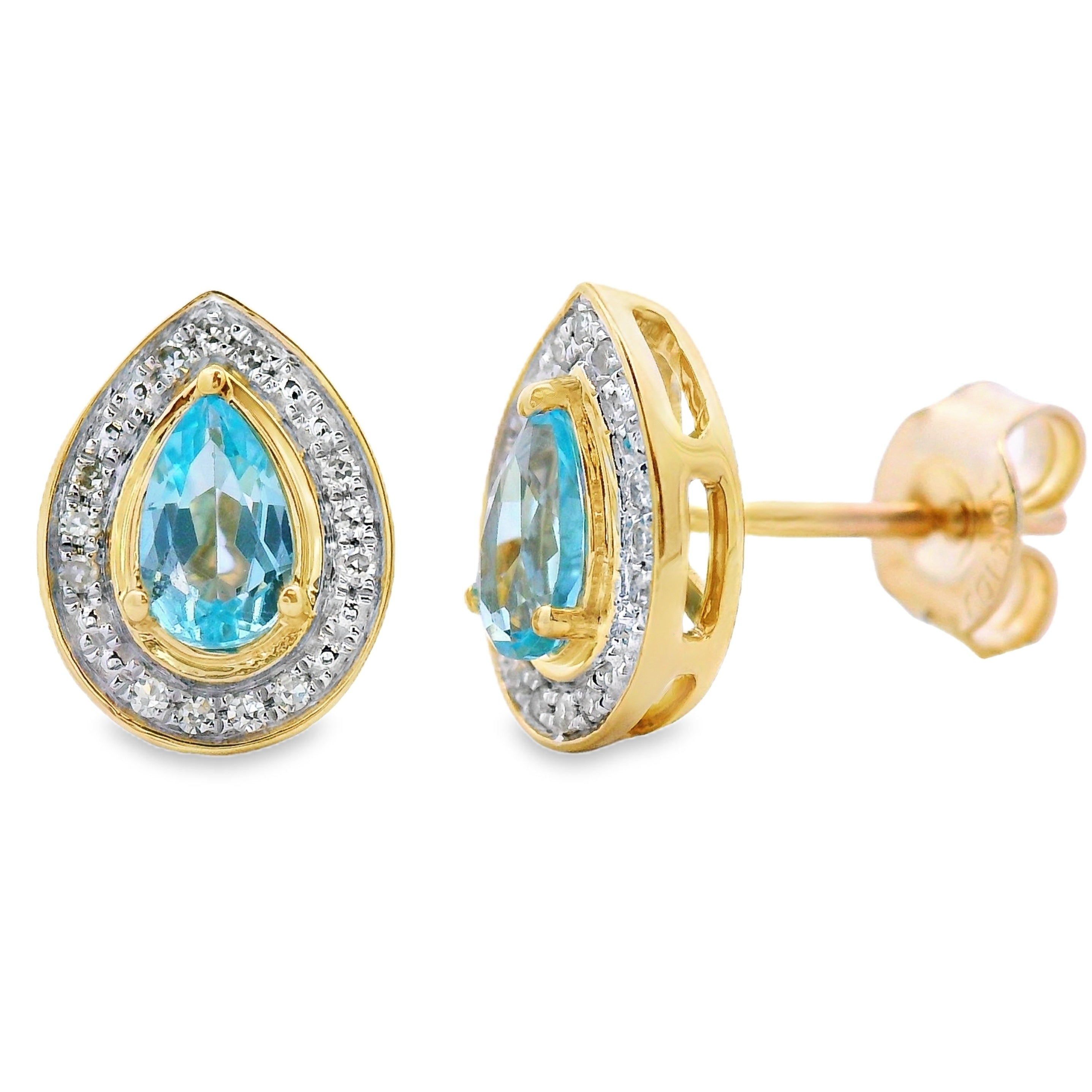 .57ct Blue Topaz Diamond Stud Earrings 10KT Yellow Gold by Bids.com