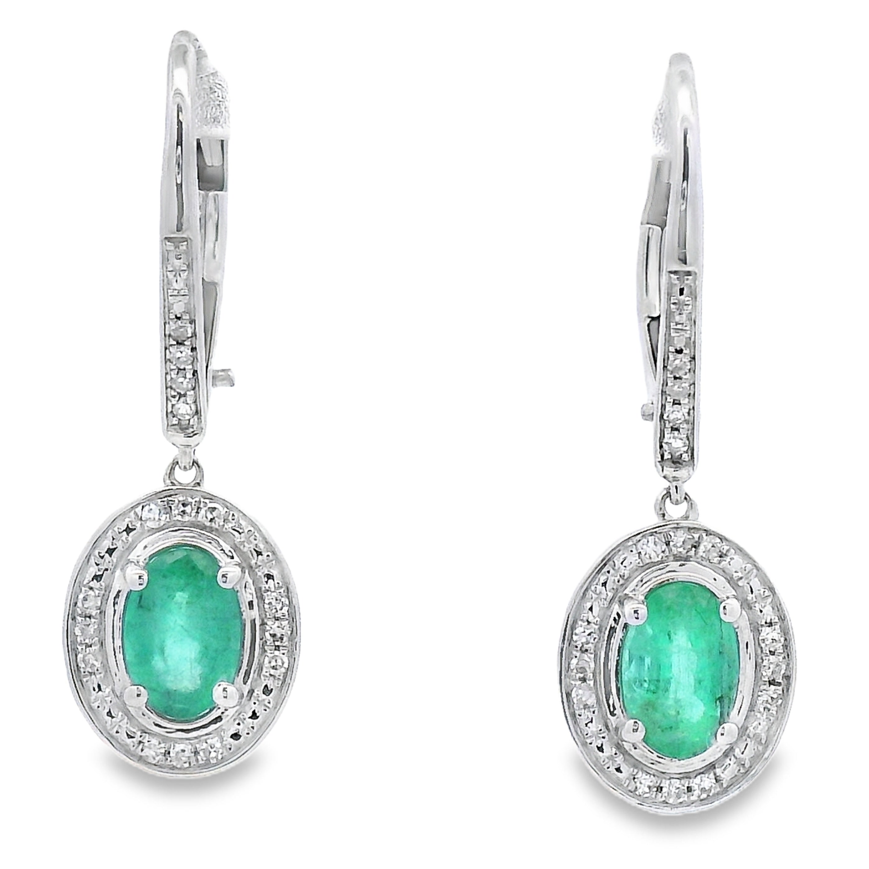 .90ct Emerald Diamond Dangle Earrings 10KT White Gold by Bids.com