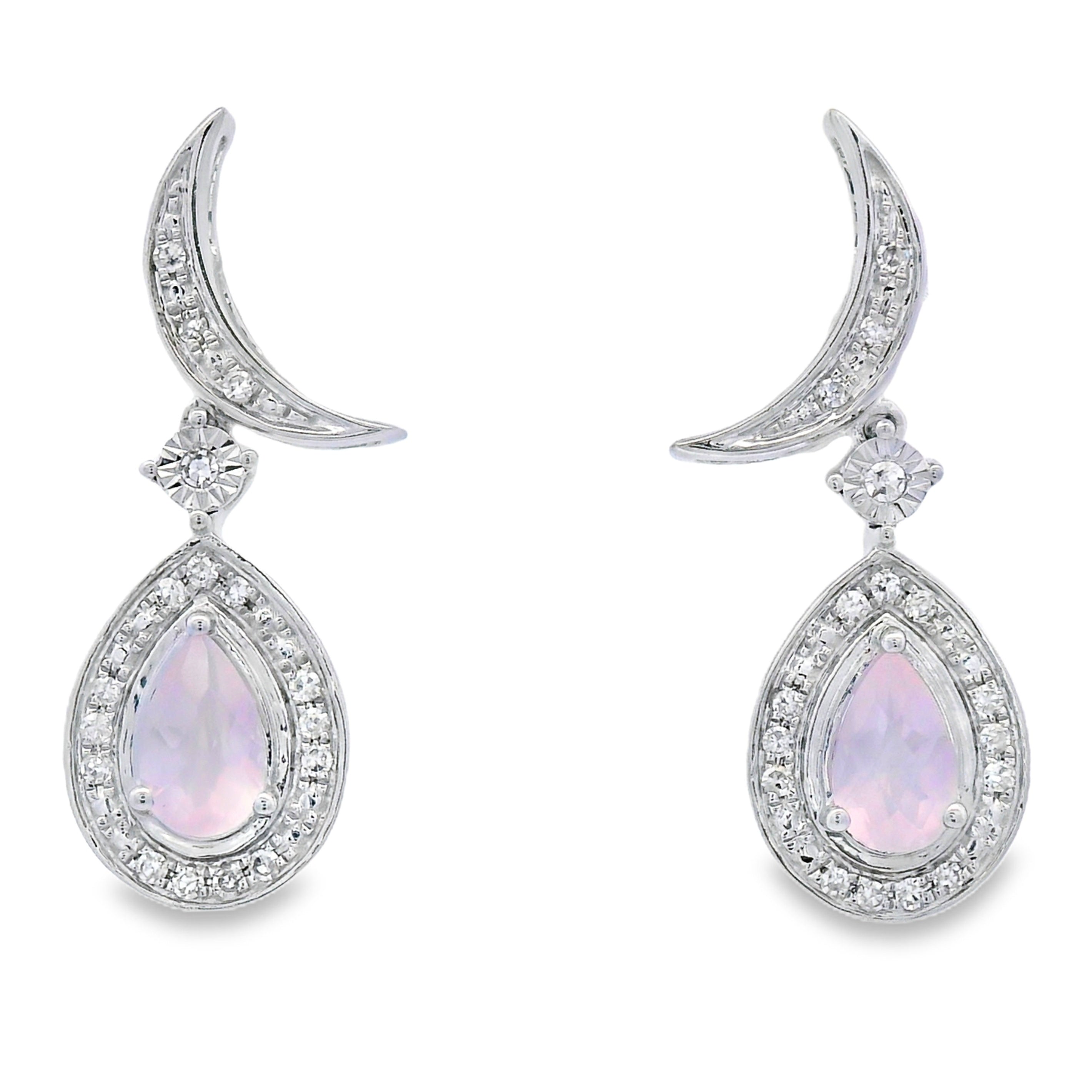 Rose Quartz Diamond Dangle Earrings 10KT White Gold by Bids.com