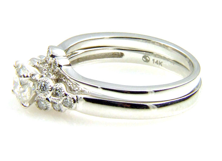 .90ct Antique Style Engagement Ring Set 14KT White Gold by Bids.com