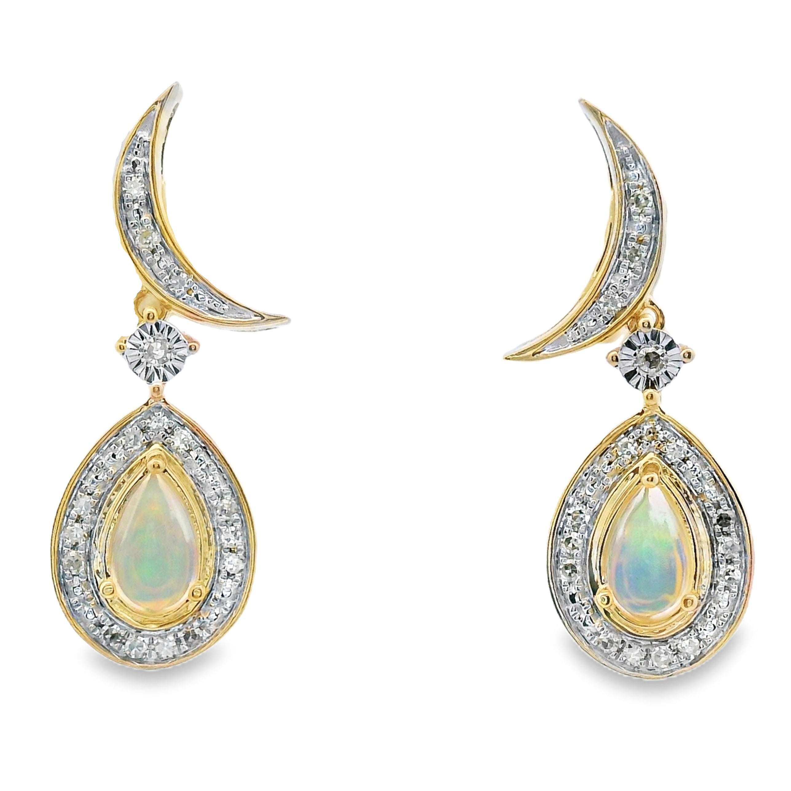 .42ct Opal Diamond Dangle Earrings 10KT Yellow Gold by Bids.com
