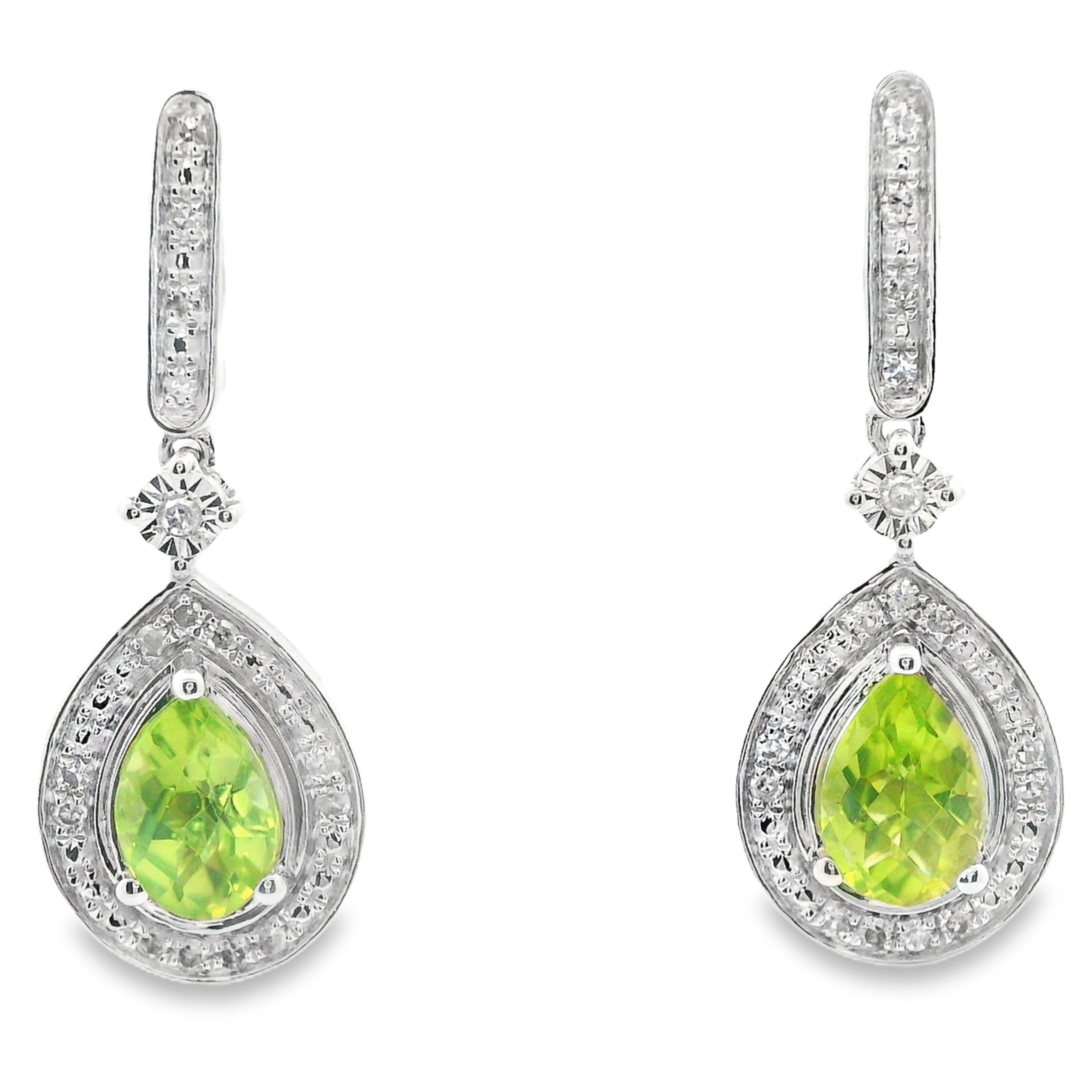 .96ct Peridot Diamond Dangle Earrings 10KT White Gold by Bids.com