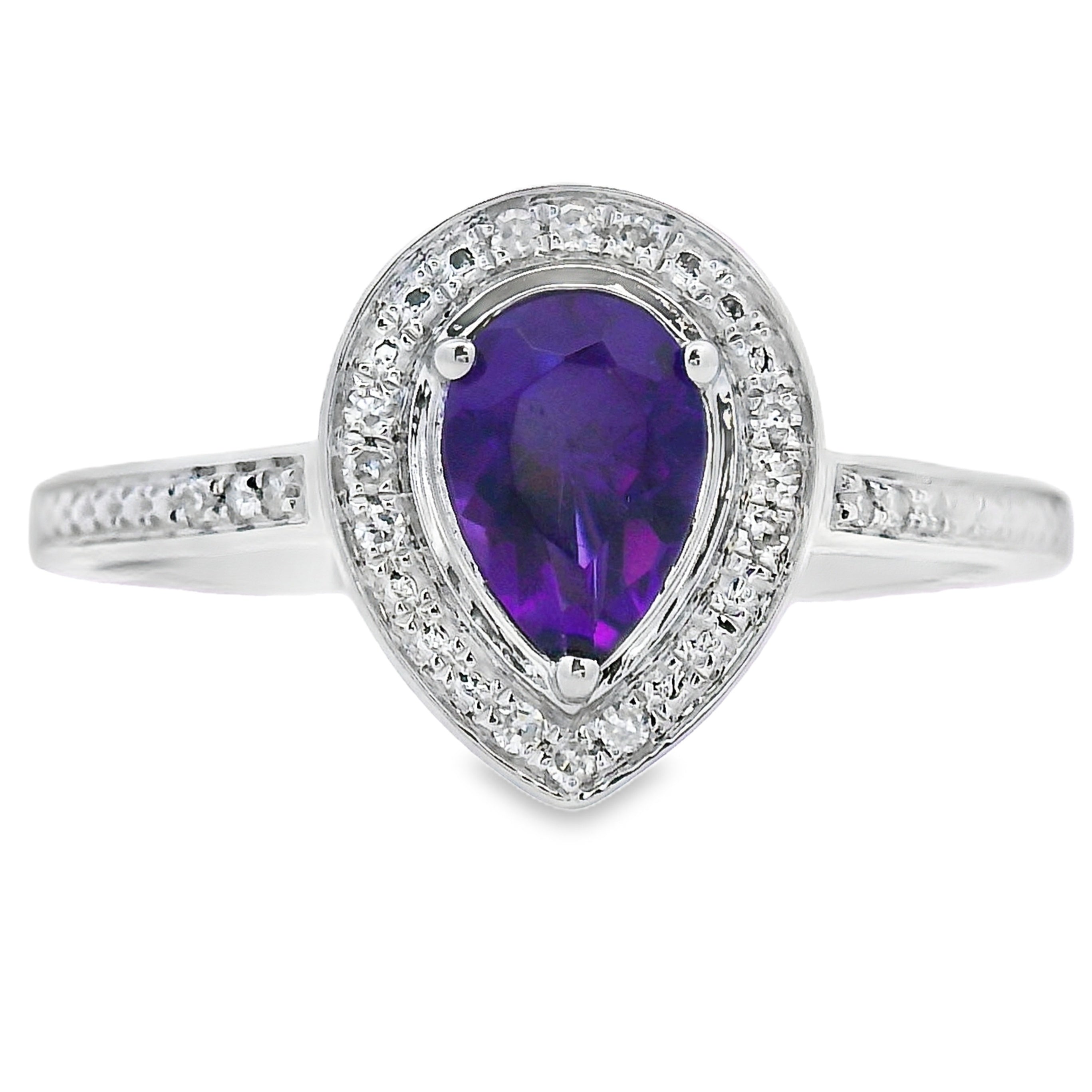 Natural .42ct Amethyst Diamond Ring 10KT White Gold by Bids.com