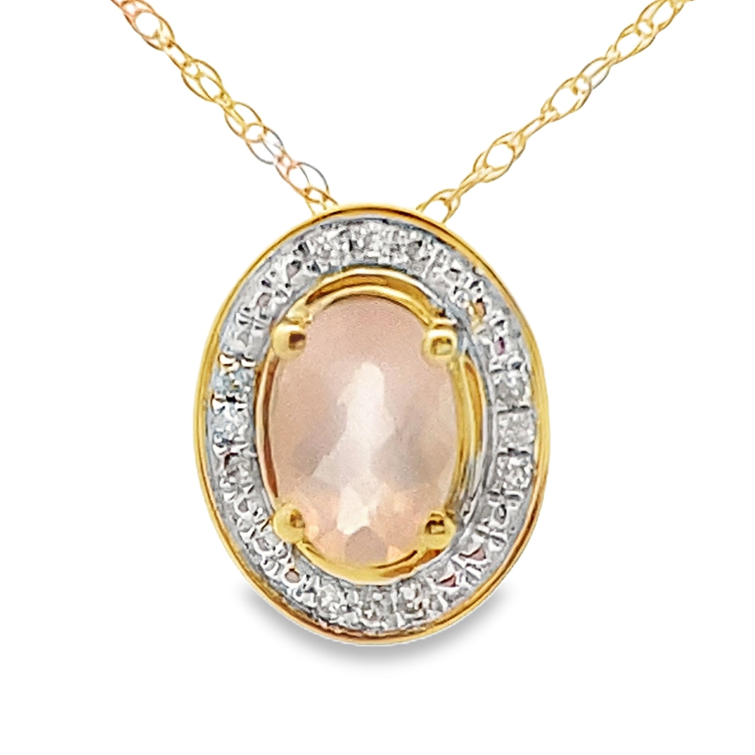 Rose Quartz Diamond Fashion Pendants 10KT Yellow Gold by Bids.com