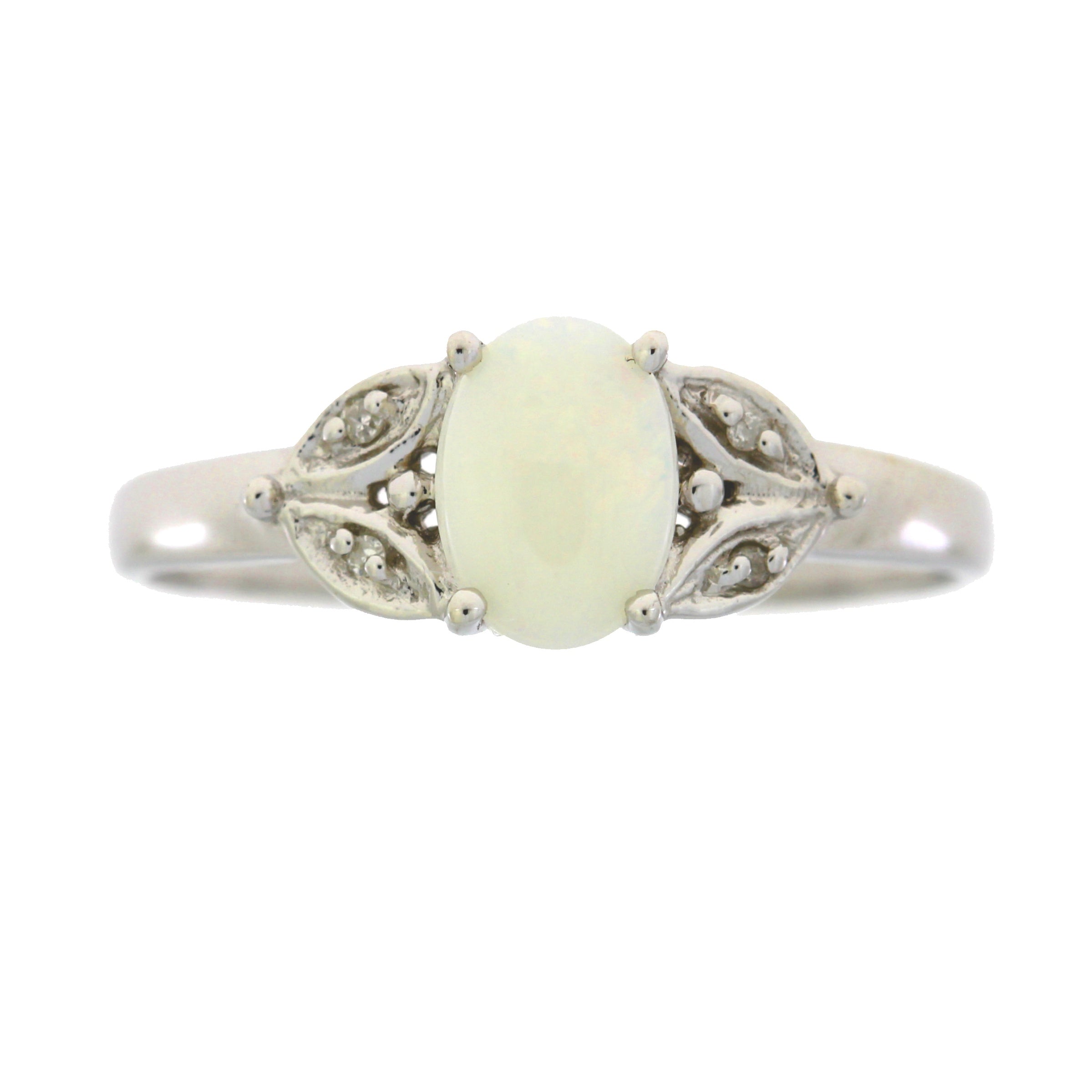 Natural .01ct Opal Diamond Ring 10KT White Gold by Bids.com