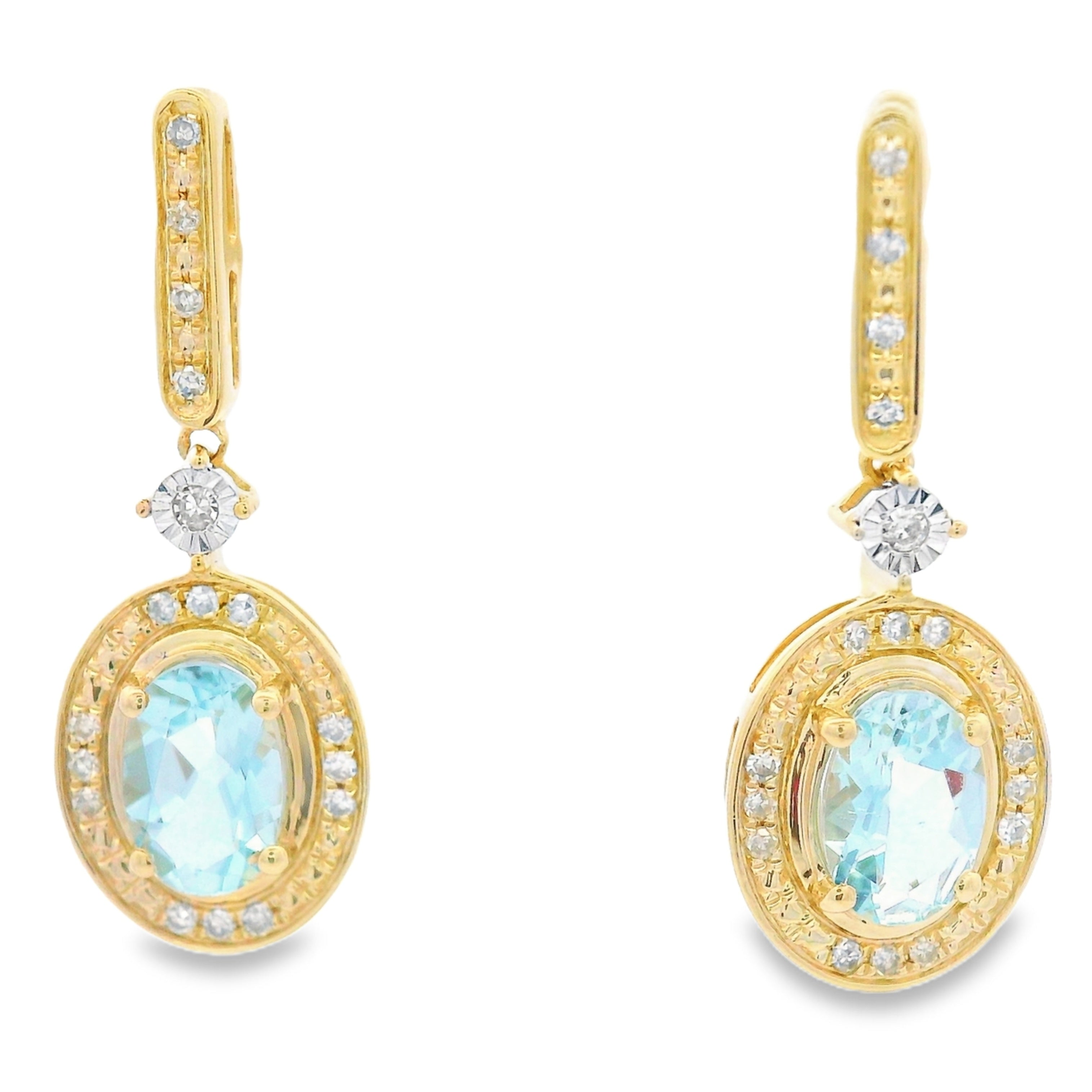 Aquamarine Diamond Dangle Earrings 10KT Yellow Gold by Bids.com