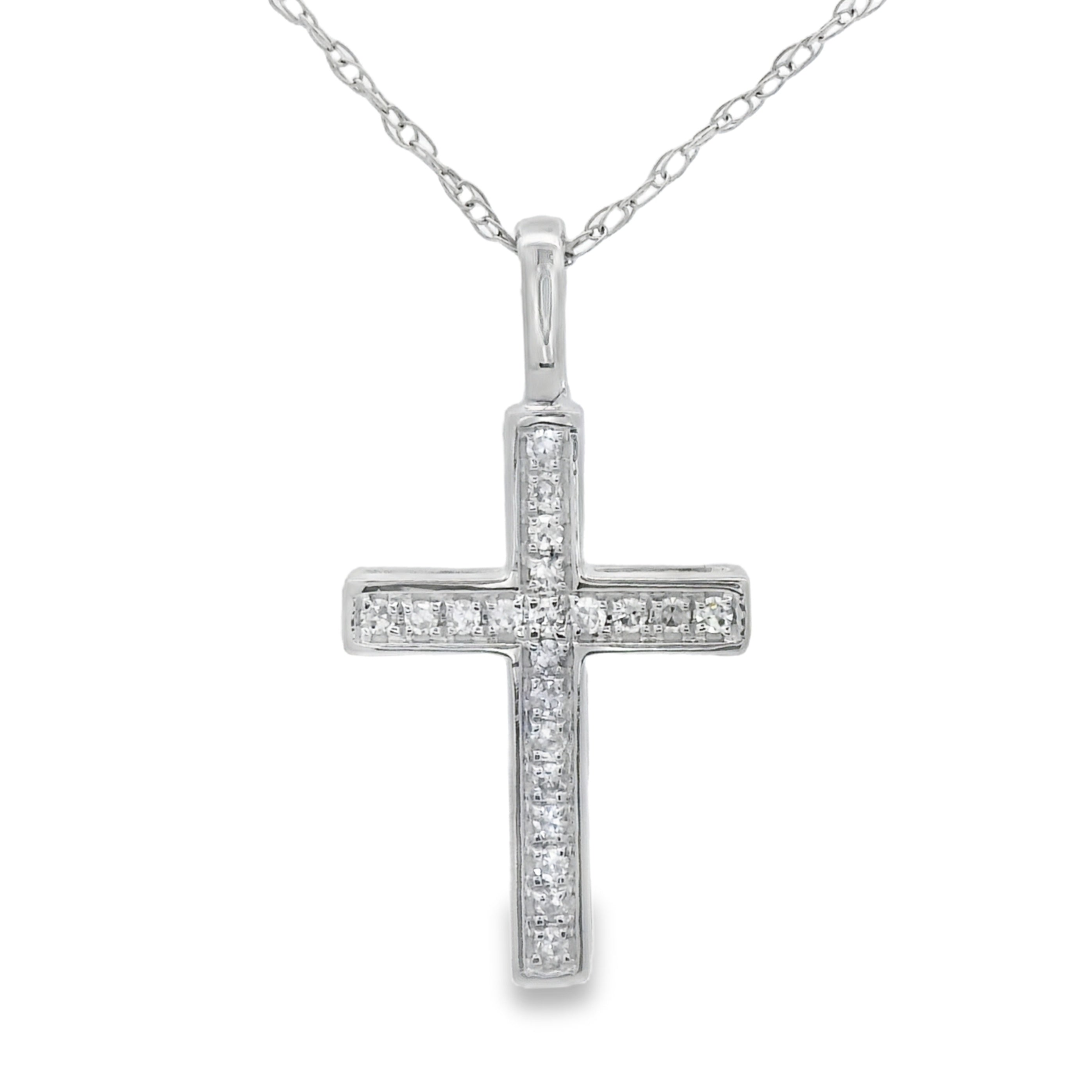 .08ct Diamond Cross Religious Pendant 14KT White Gold by Bids.com
