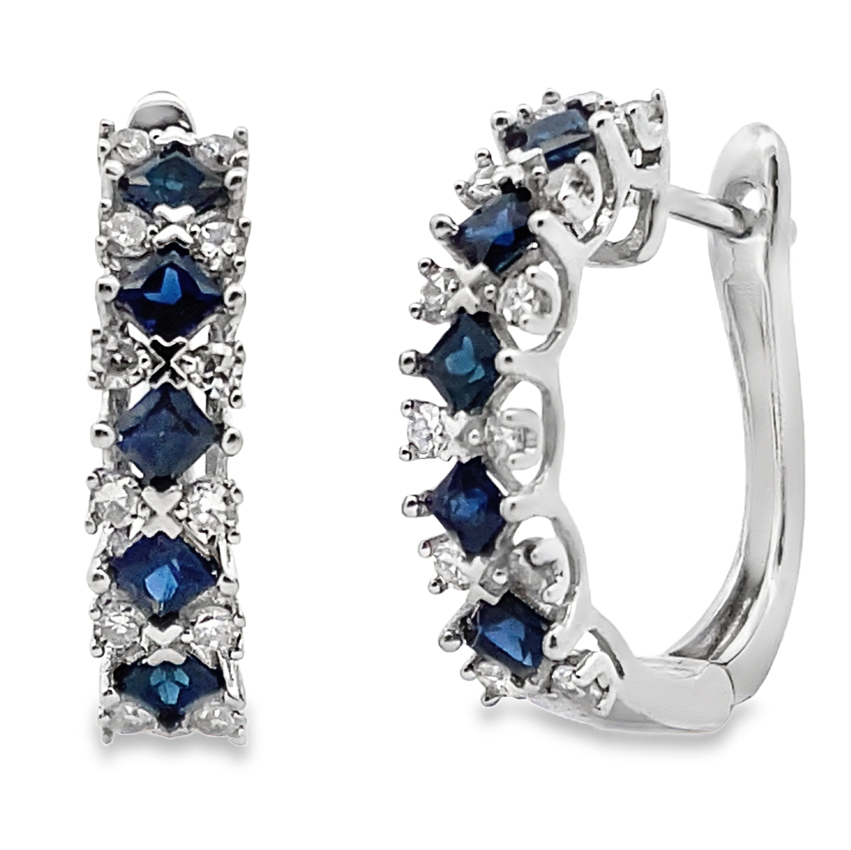 .93ct Sapphire Diamond Hoop Earrings 14KT White Gold by Bids.com