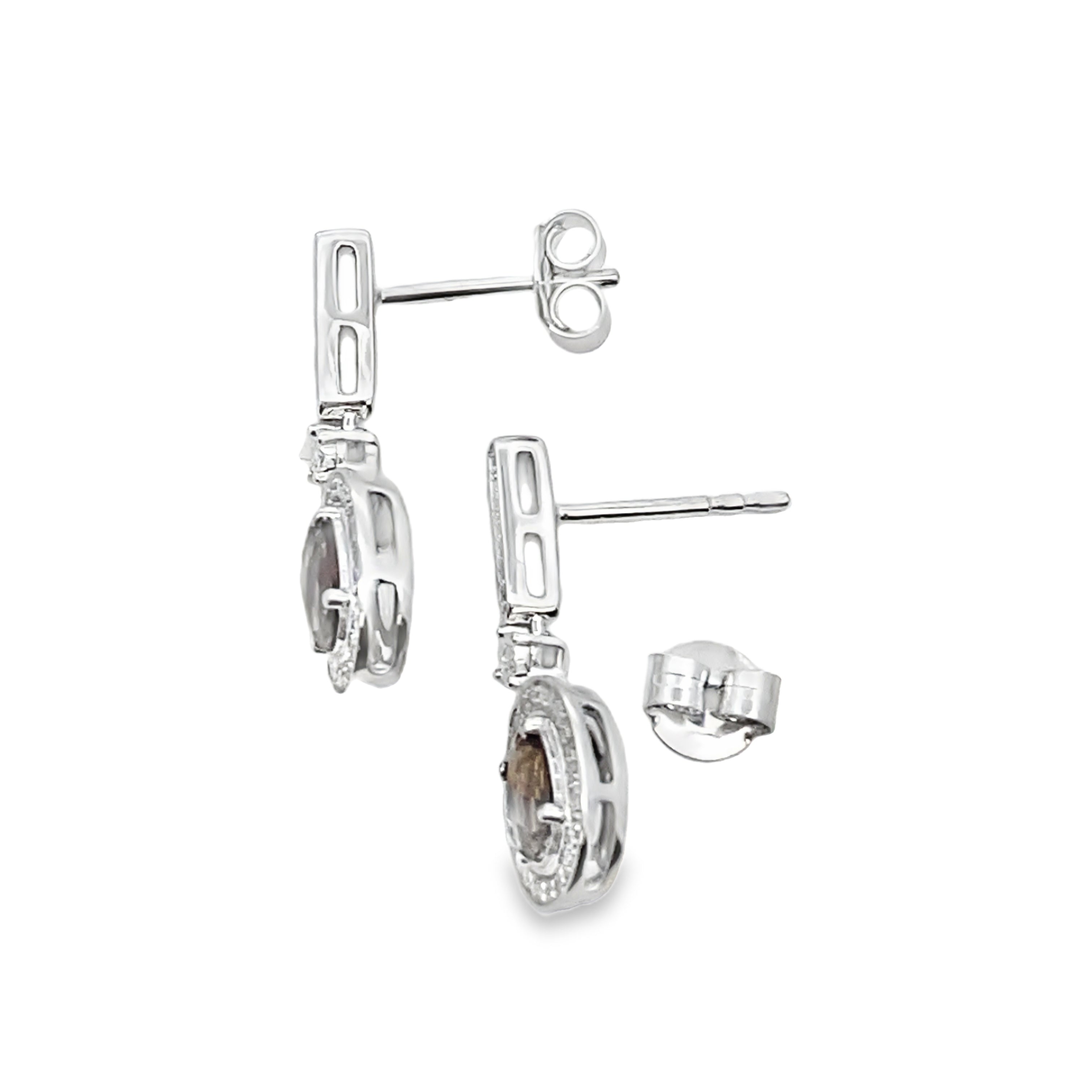 .88ct Quartz Diamond Dangle Earrings 10KT White Gold by Bids.com