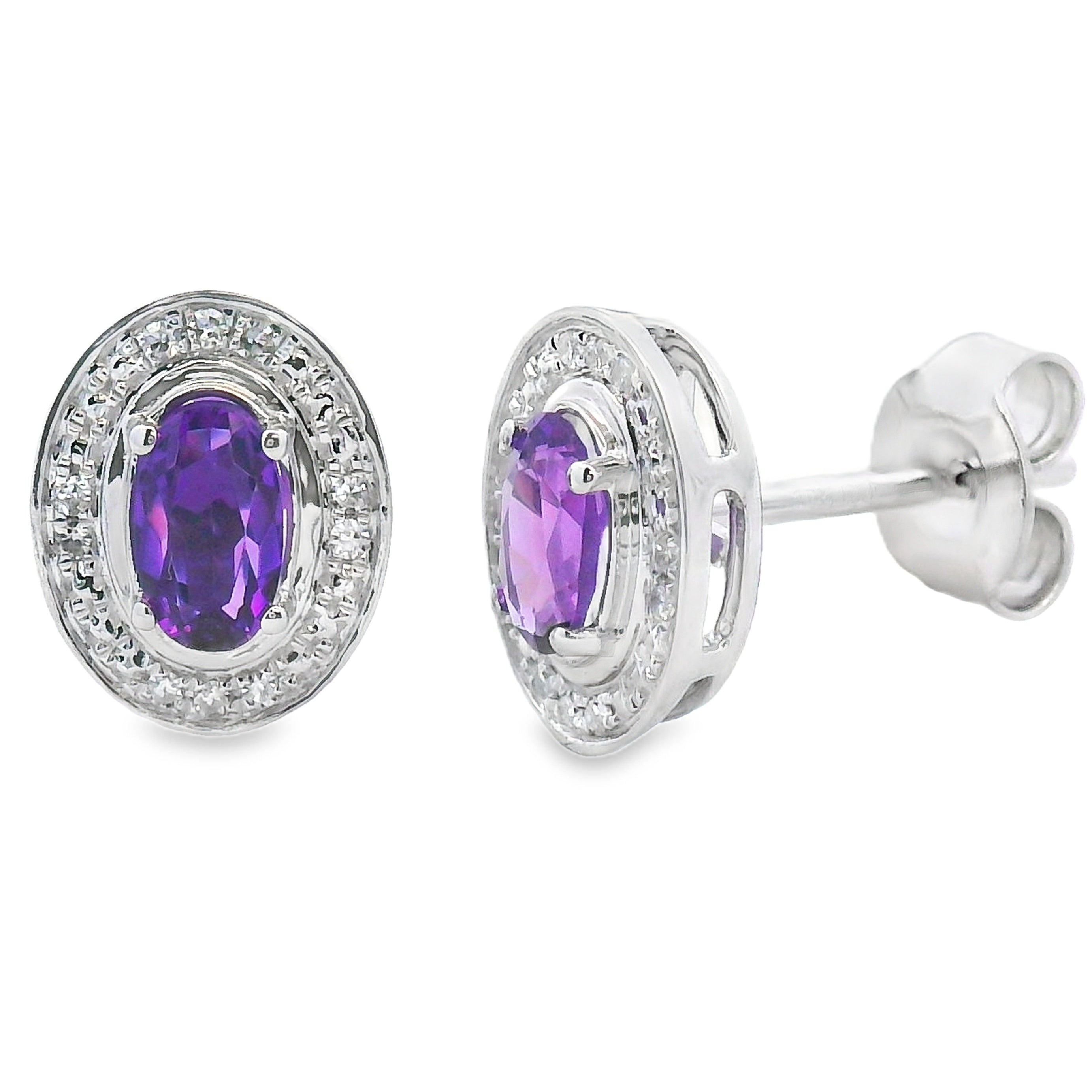 Natural .49ct Amethyst Diamond Earrings 10KT White Gold by Bids.com