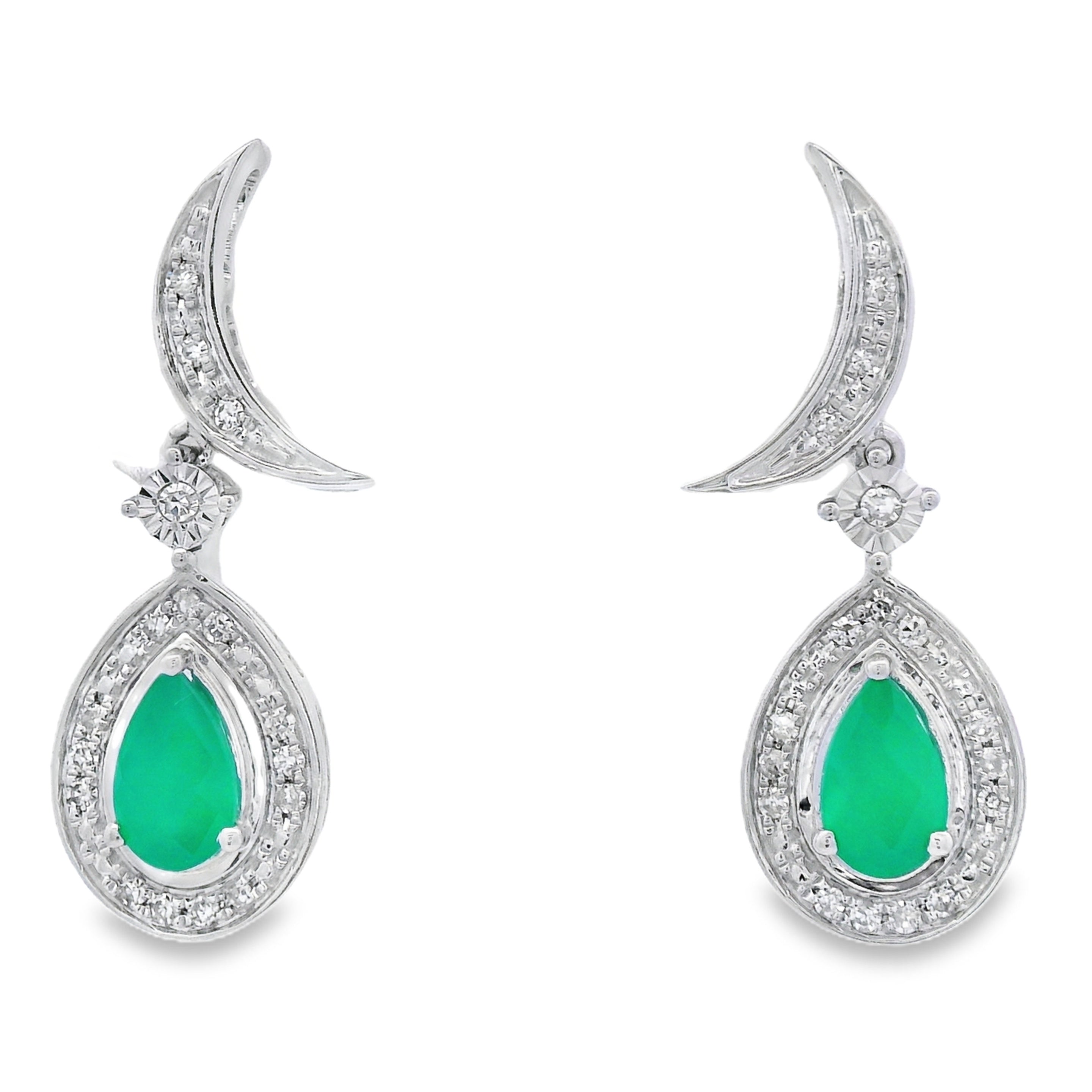 Chalcedony Diamond Dangle Earrings 10KT White Gold by Bids.com