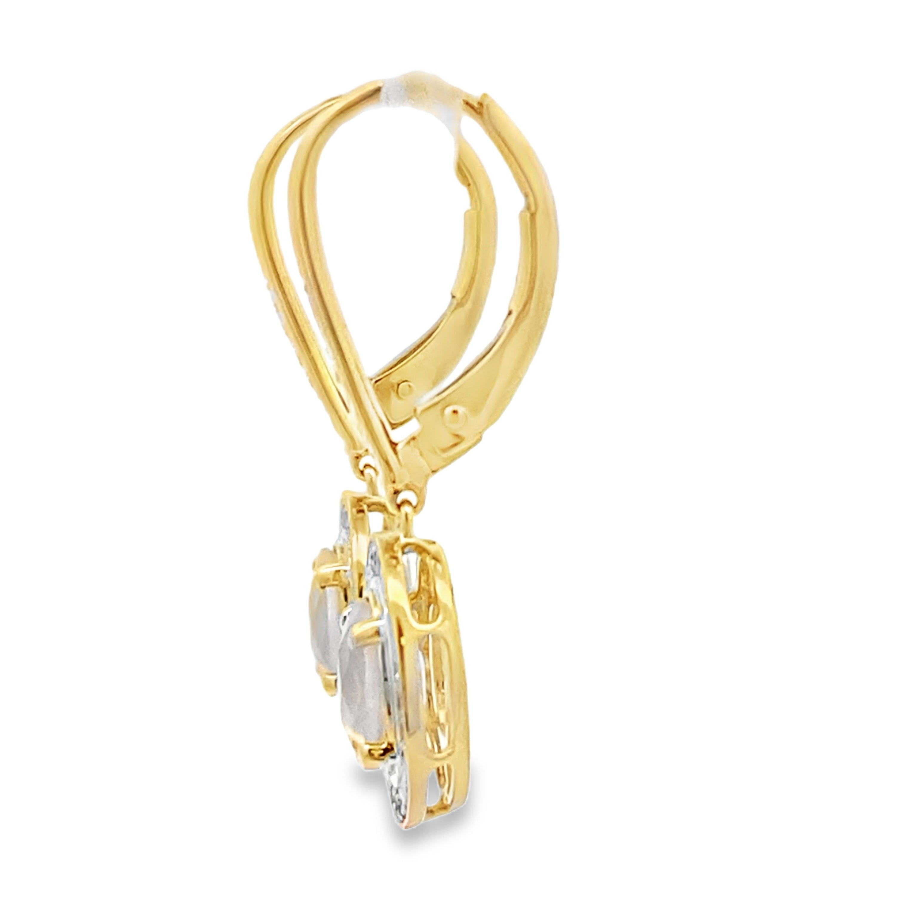 Rose Quartz Diamond Dangle Earrings 10KT Yellow Gold by Bids.com