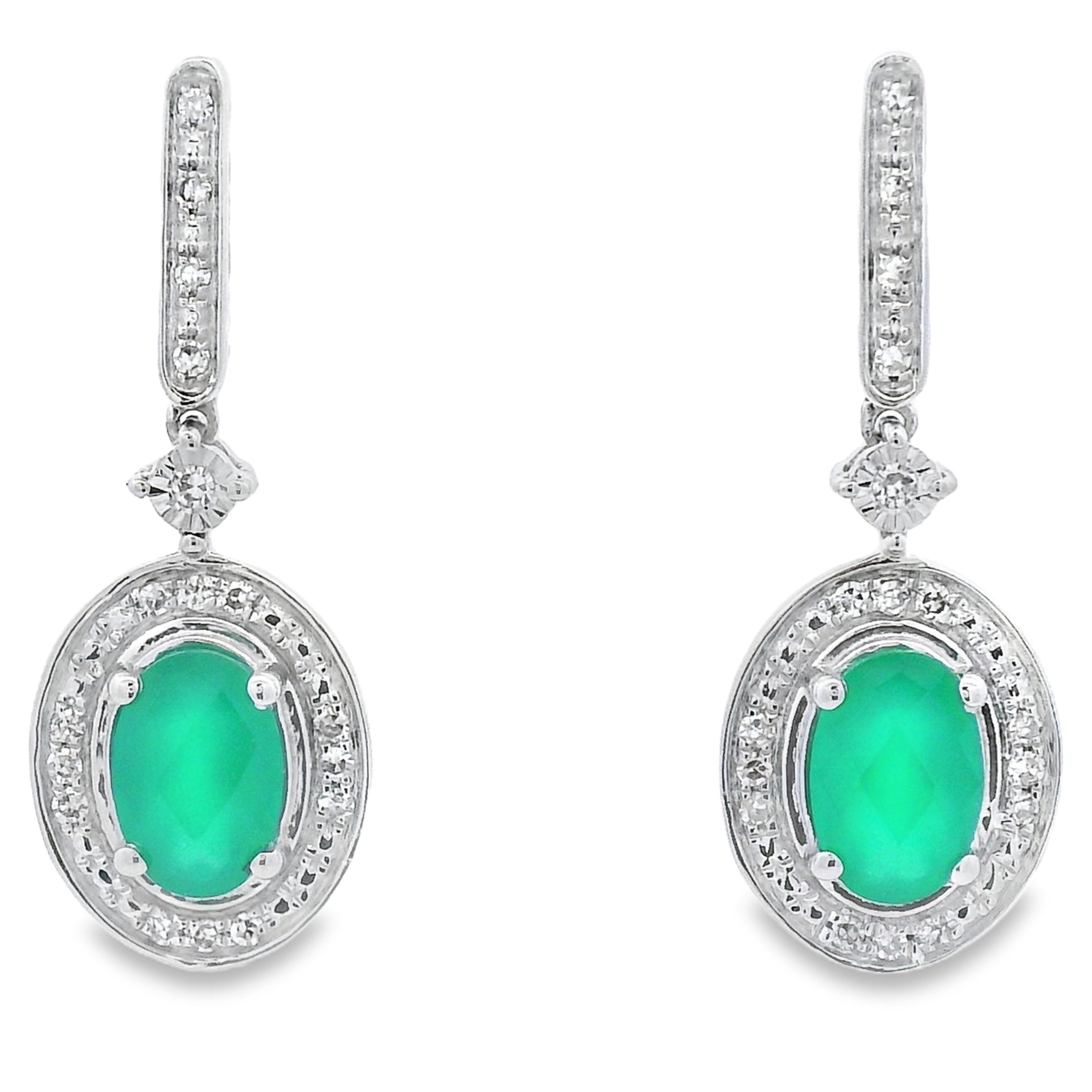 Chalcedony Diamond Dangle Earrings 10KT White Gold by Bids.com