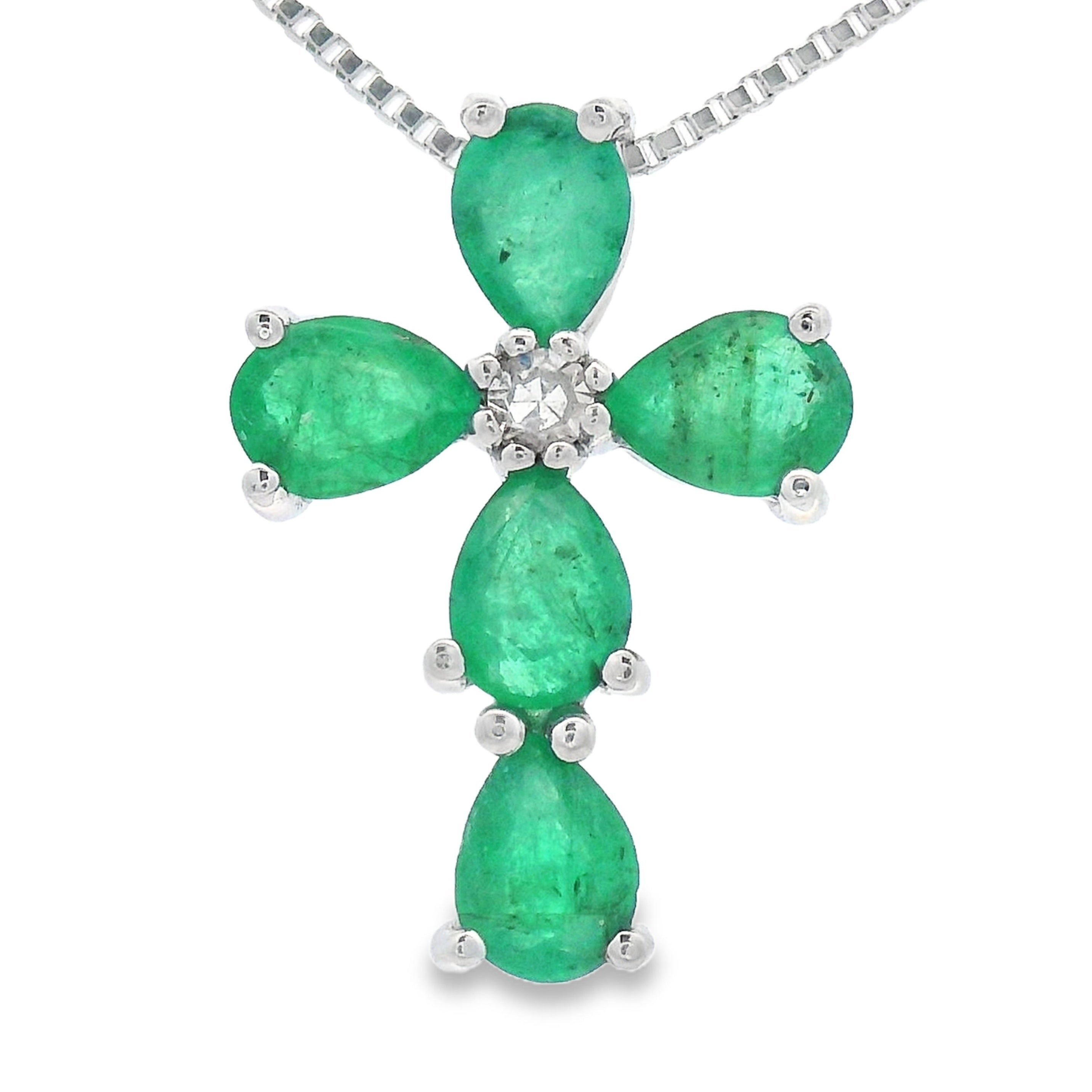 Emerald Diamond Cross Religious Pendant 10KT White Gold by Bids.com