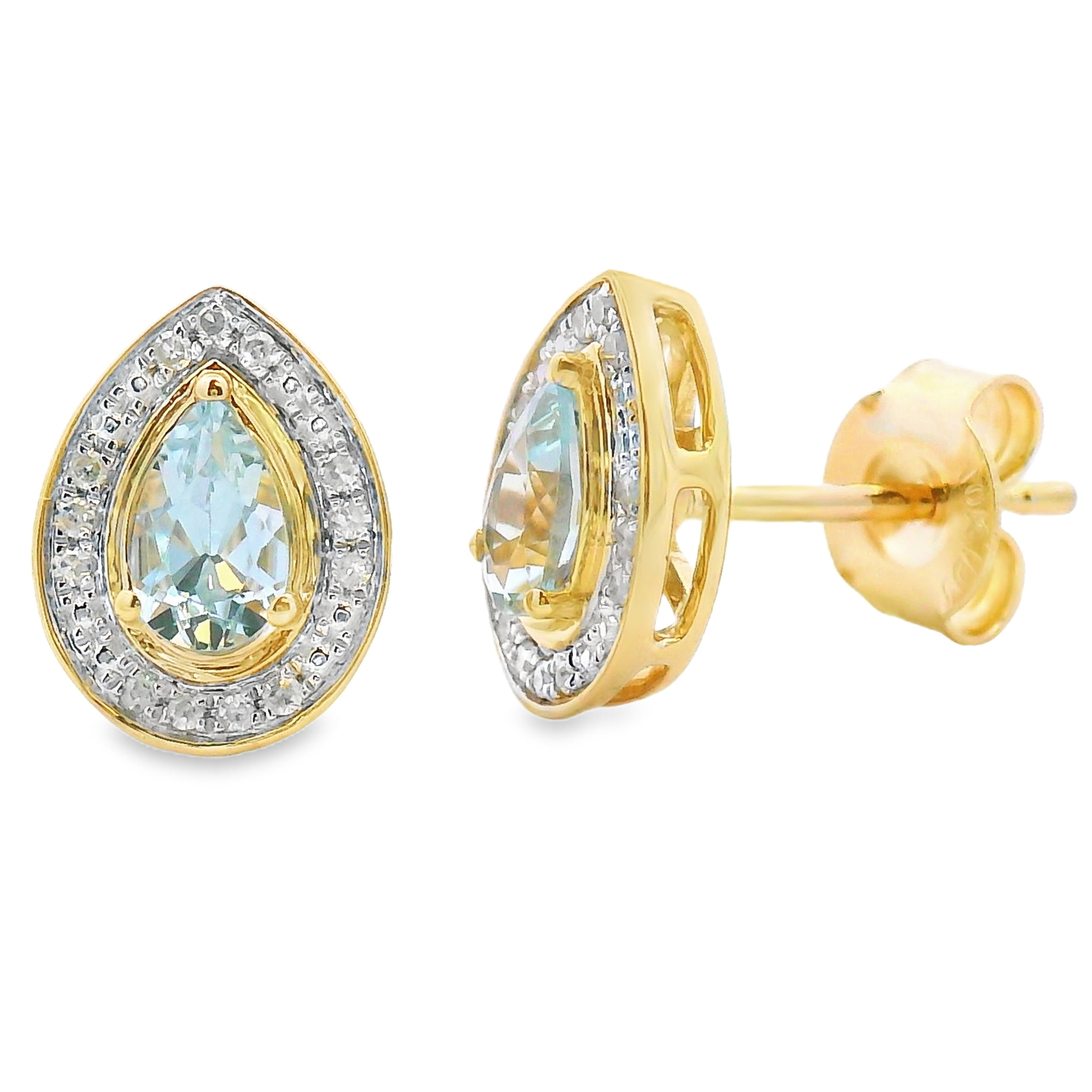 .42ct Aquamarine Diamond Earrings 10KT Yellow Gold by Bids.com
