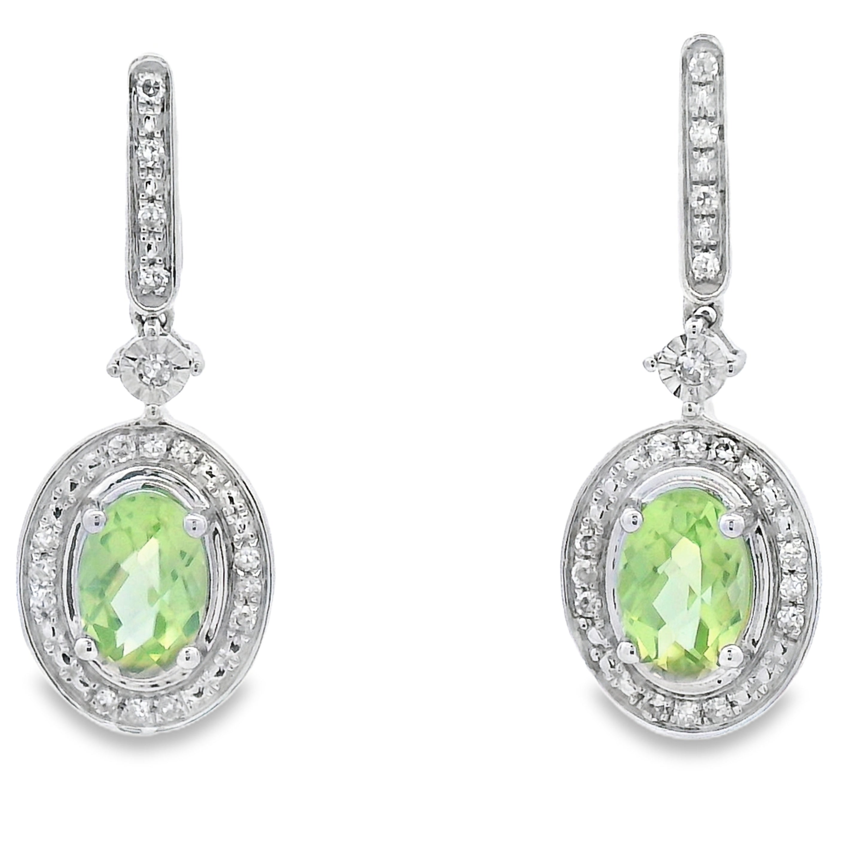 1.23ct Peridot Diamond Dangle Earrings 10KT White Gold by Bids.com