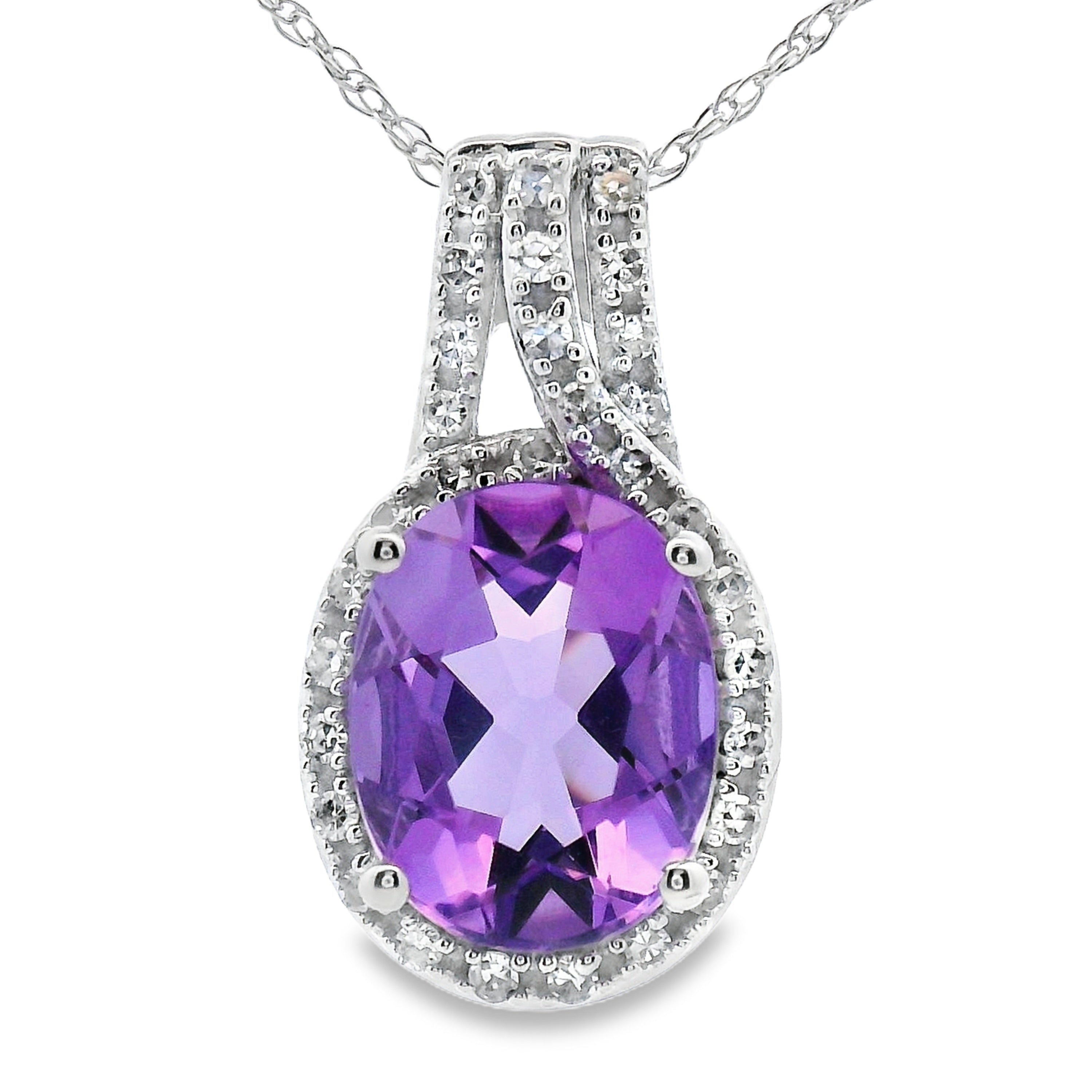 Amethyst Diamond Fashion Pendants 10KT White Gold by Bids.com