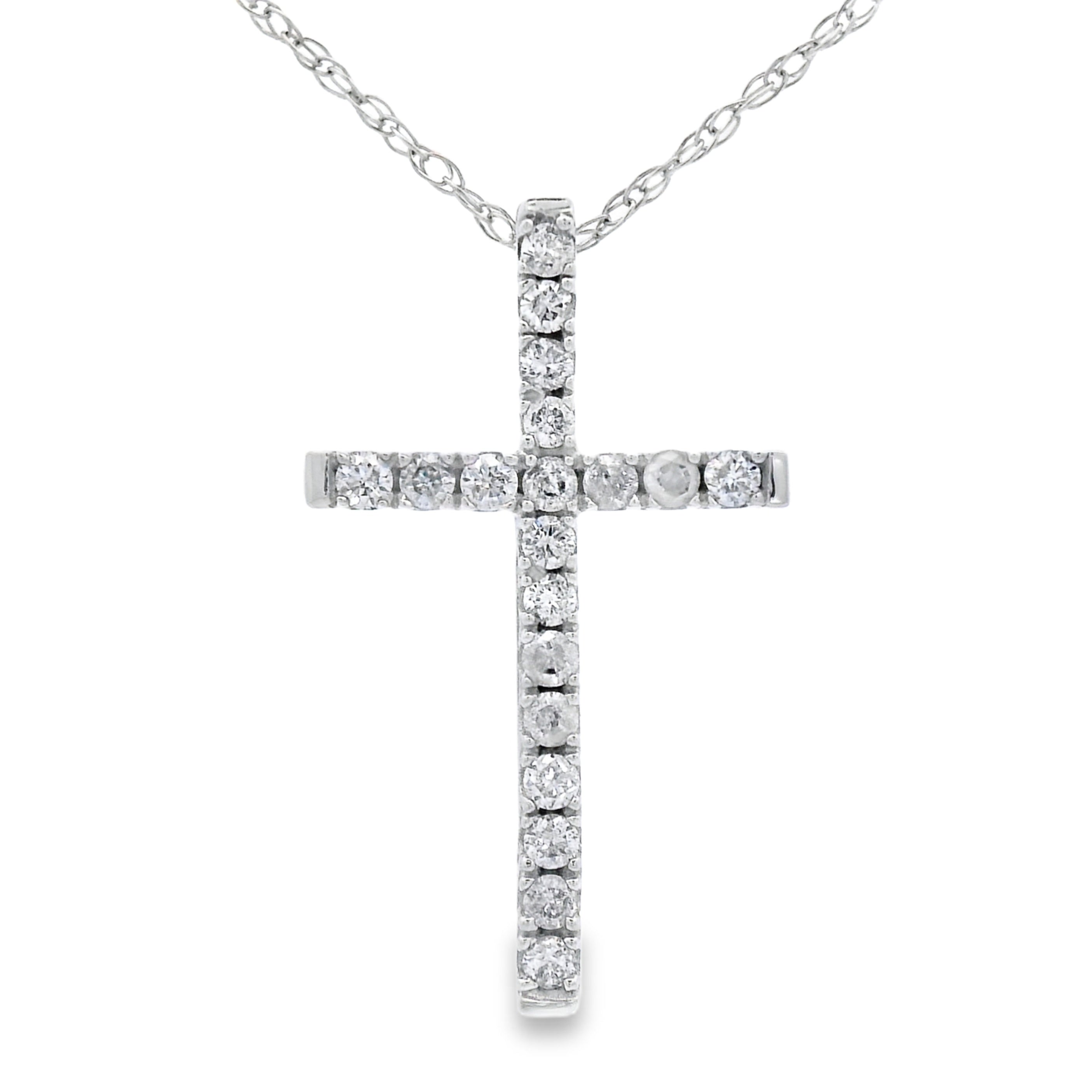 .13ct Diamond Cross Religious Pendant 14KT White Gold by Bids.com