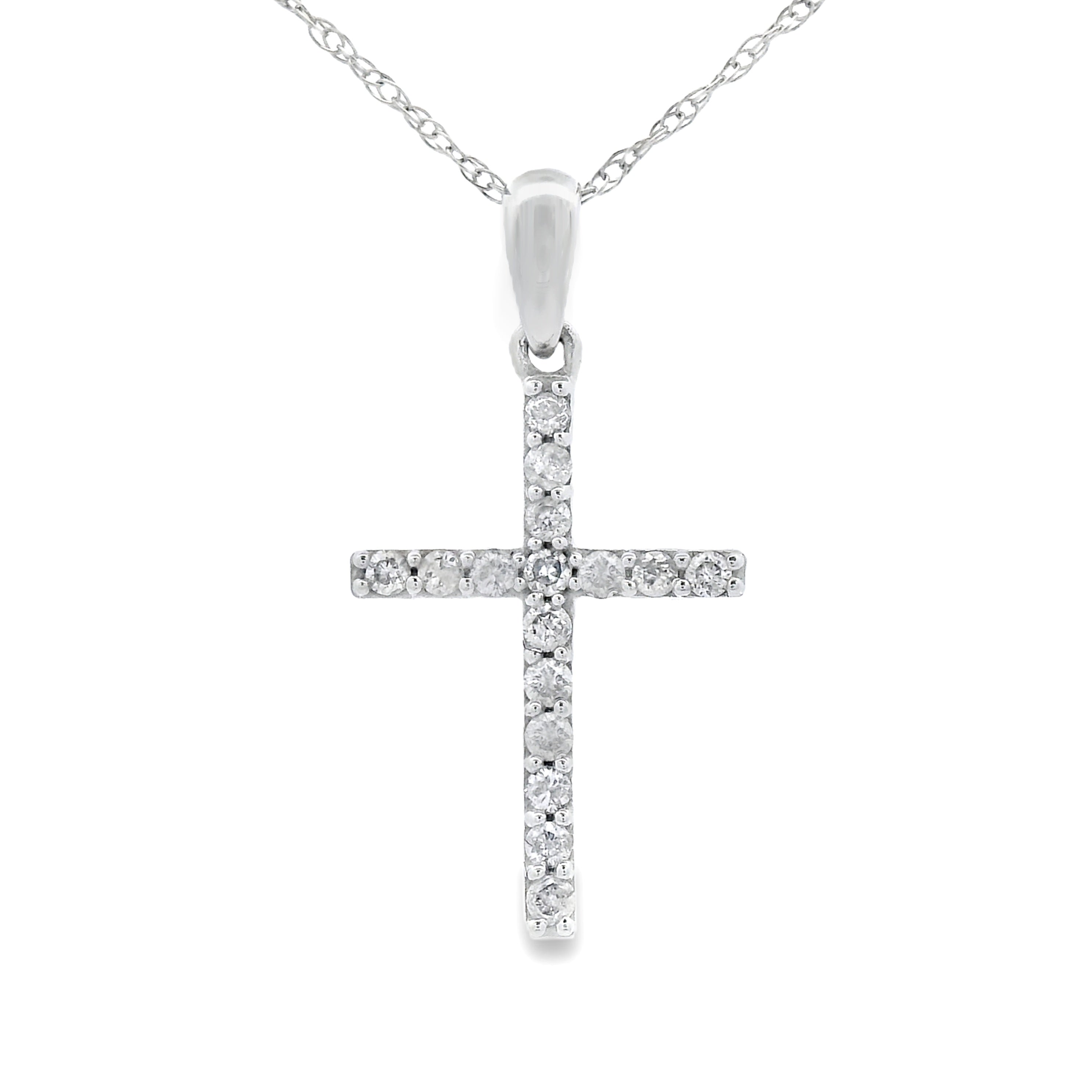 .13ct Diamond Cross Religious Pendant 14KT White Gold by Bids.com