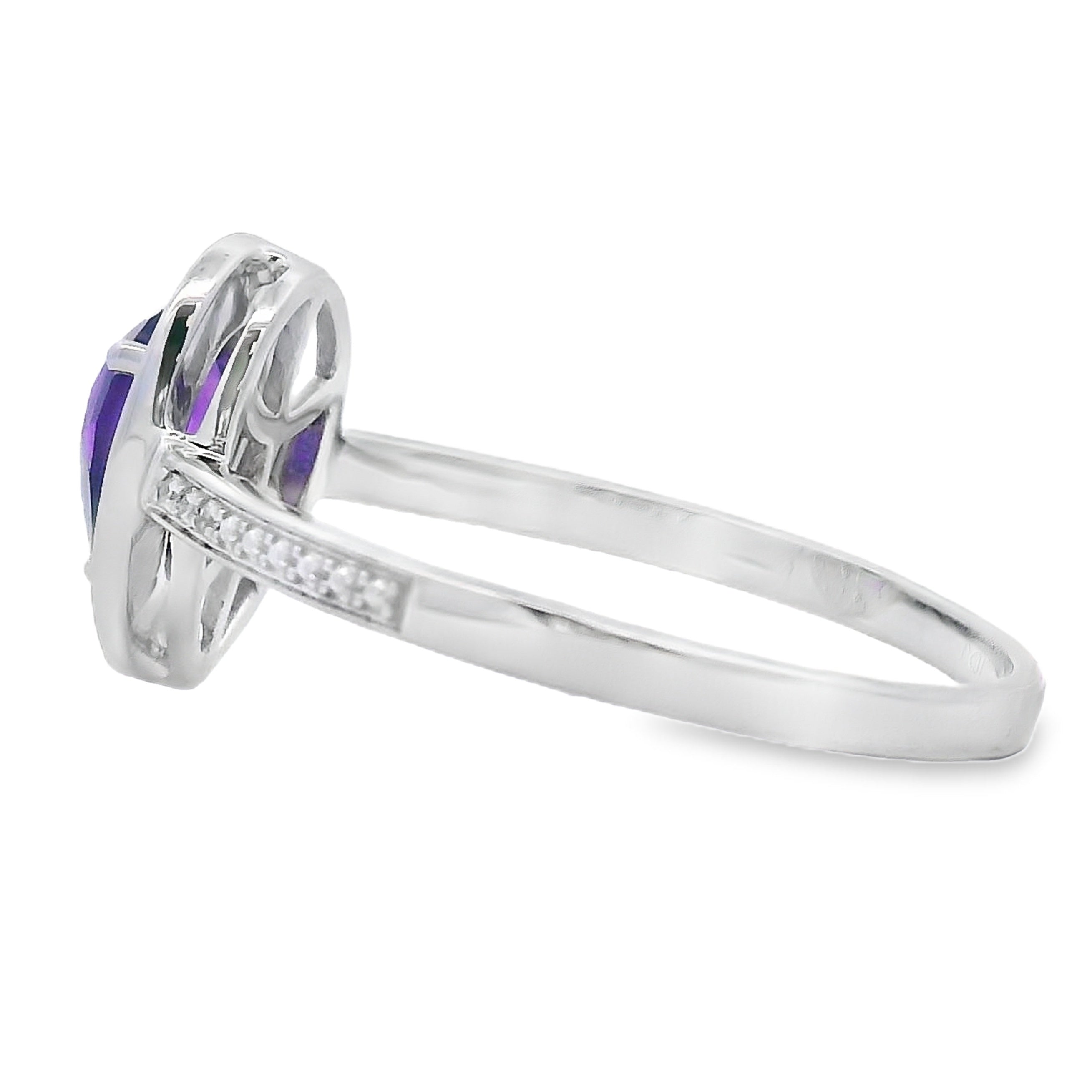Natural .42ct Amethyst Diamond Ring 10KT White Gold by Bids.com