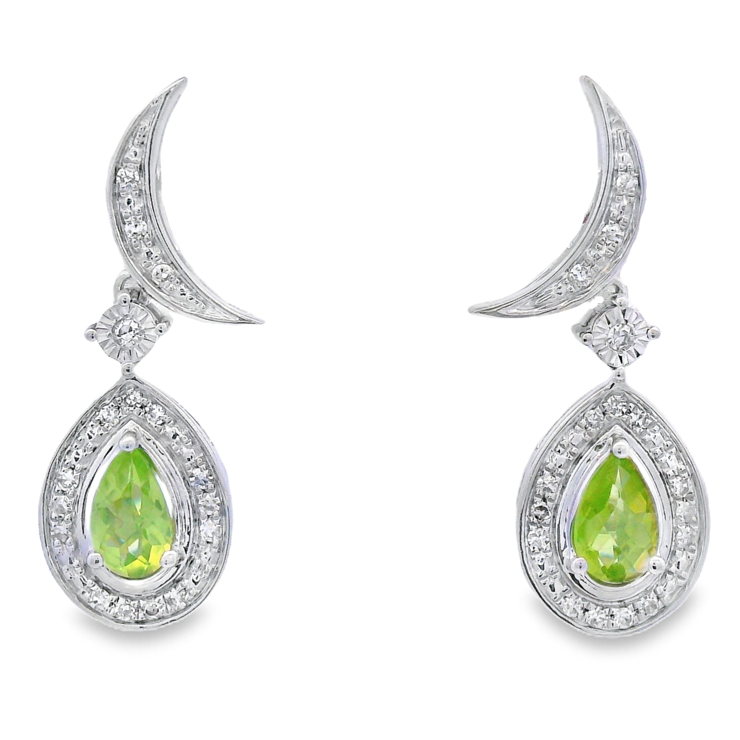 .52ct Peridot Diamond Dangle Earrings 10KT White Gold by Bids.com