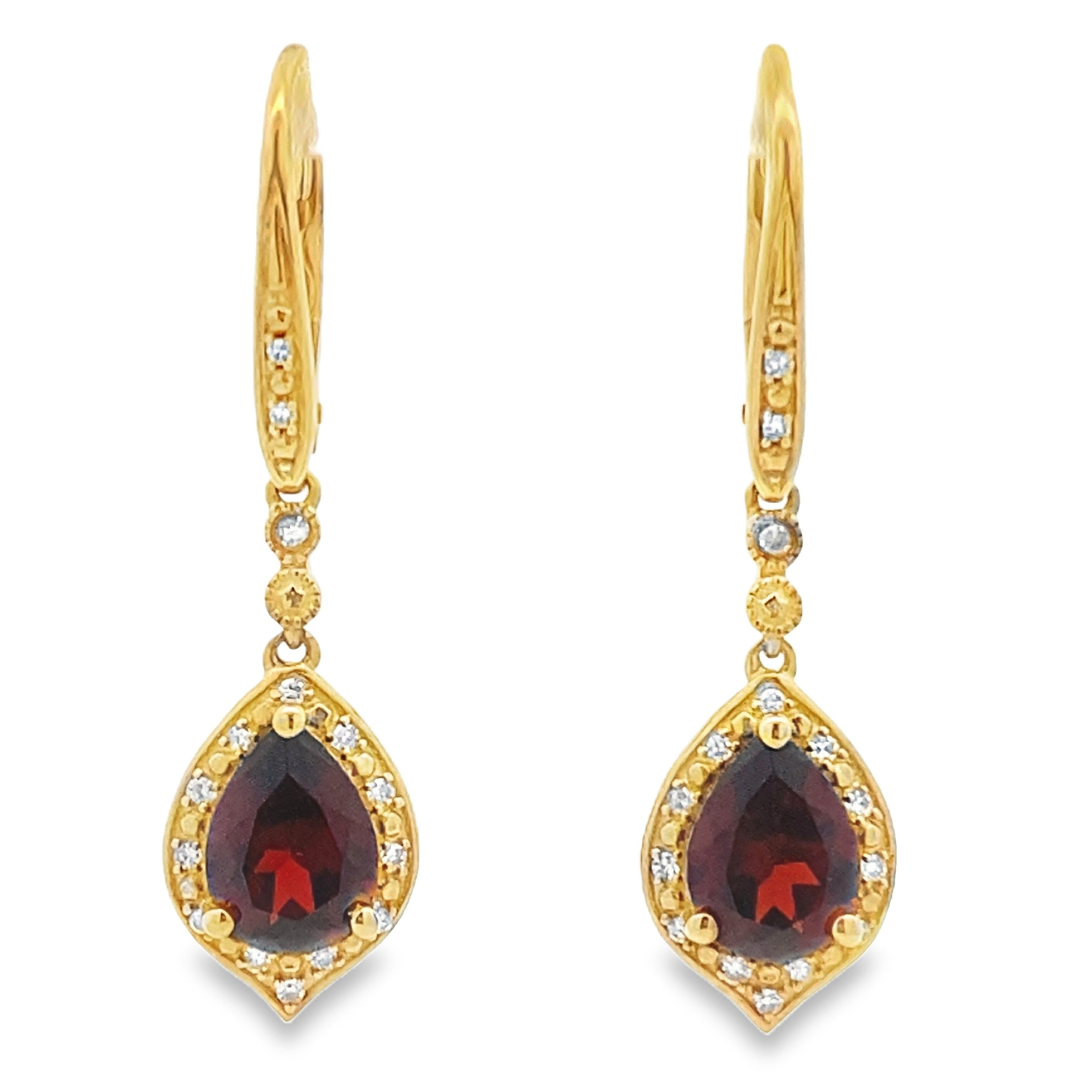 2.43ct Garnet Diamond Dangle Earrings 10KT Yellow Gold by Bids.com