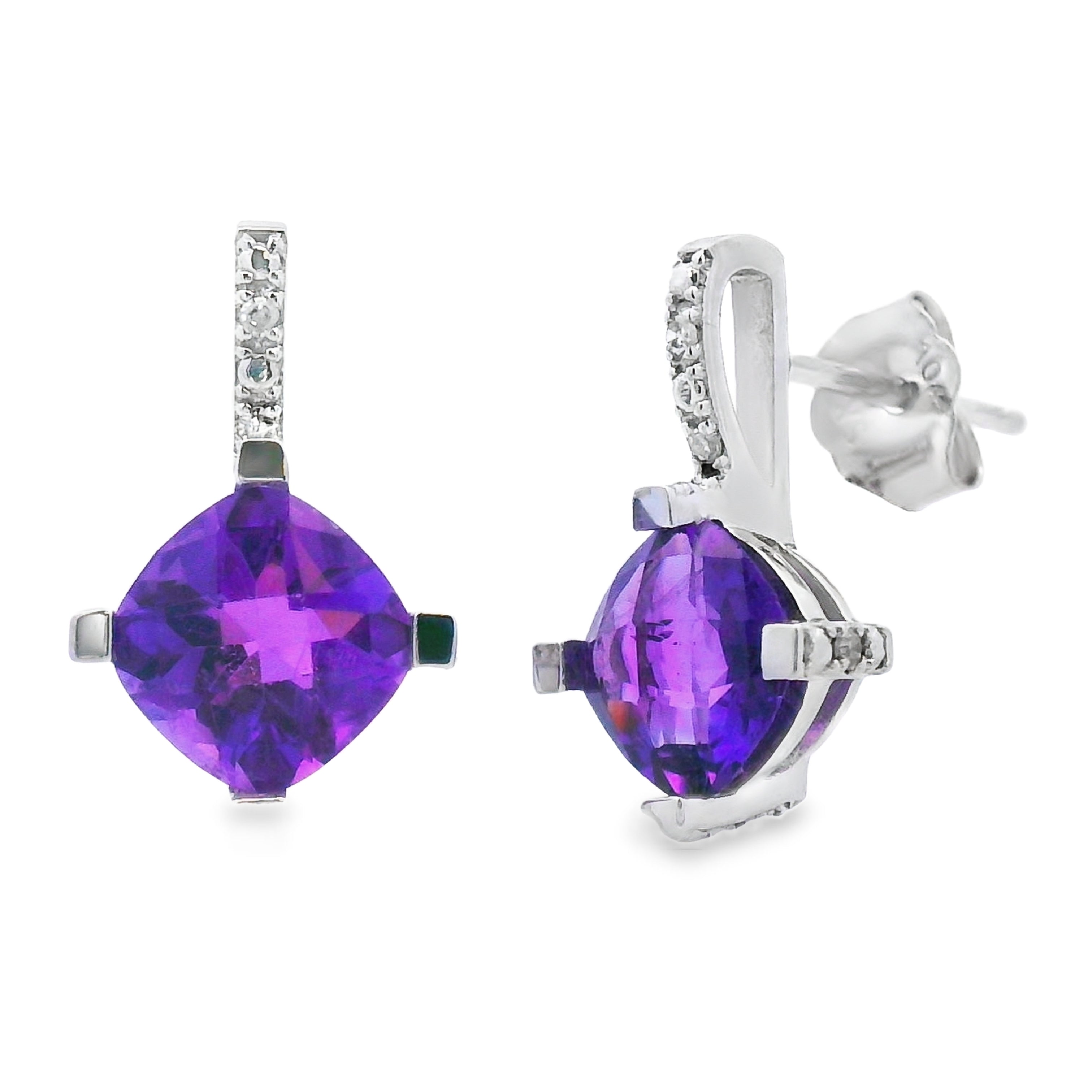Natural .84ct Amethyst Diamond Earrings 10KT White Gold by Bids.com