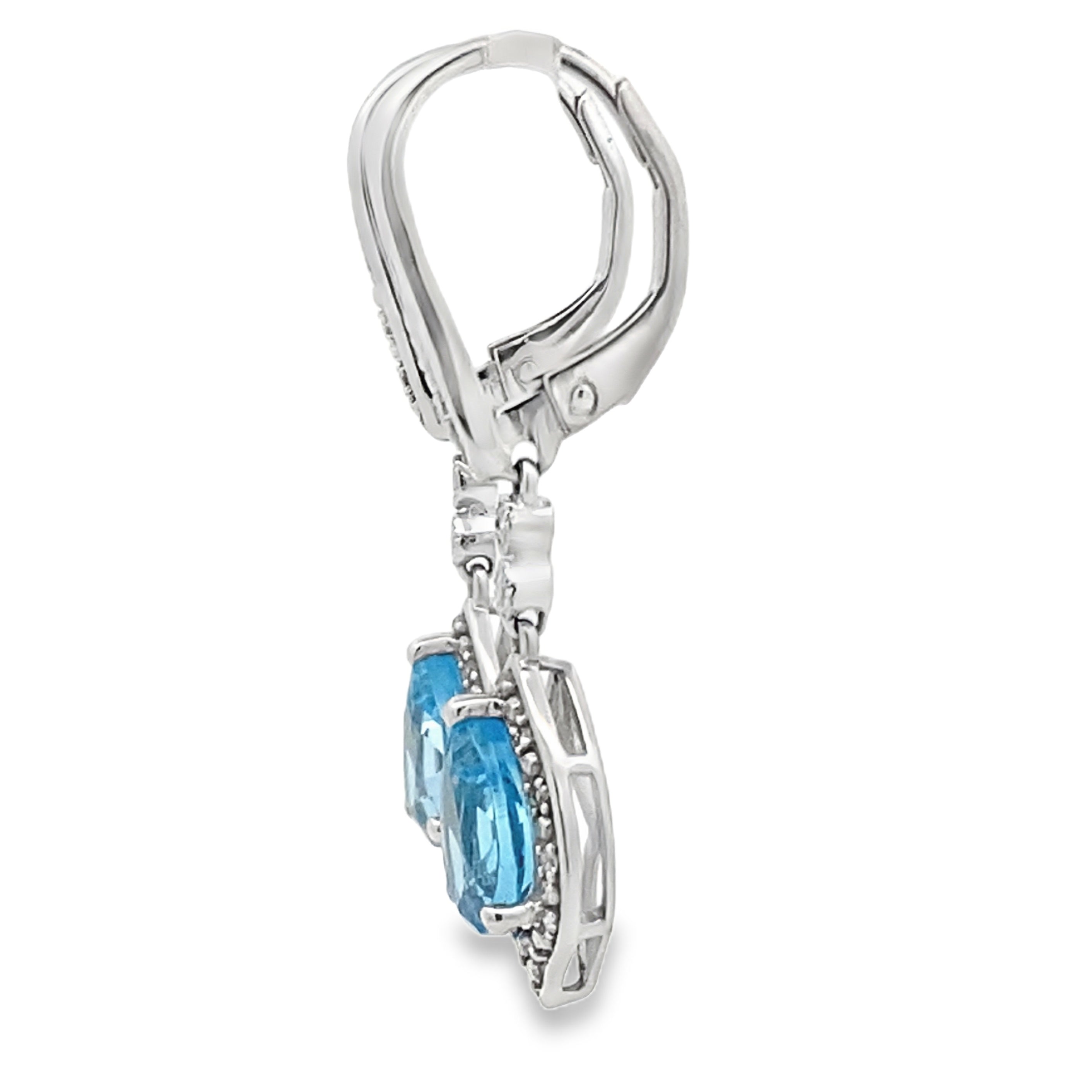 Blue Topaz Diamond Dangle Earrings 10KT White Gold by Bids.com