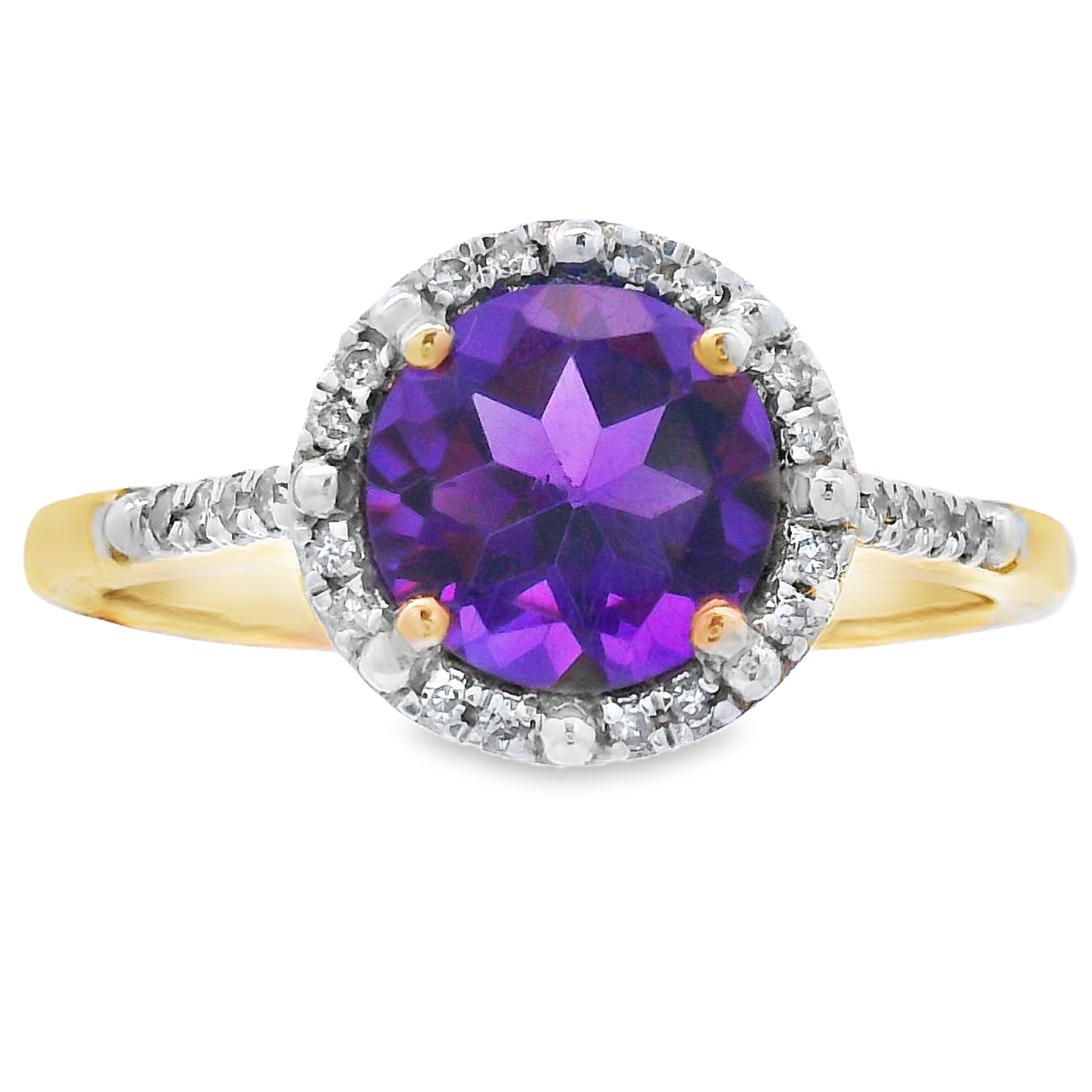 Genuine 1.35ct Amethyst Diamond Ring 10KT Yellow Gold by Bids.com