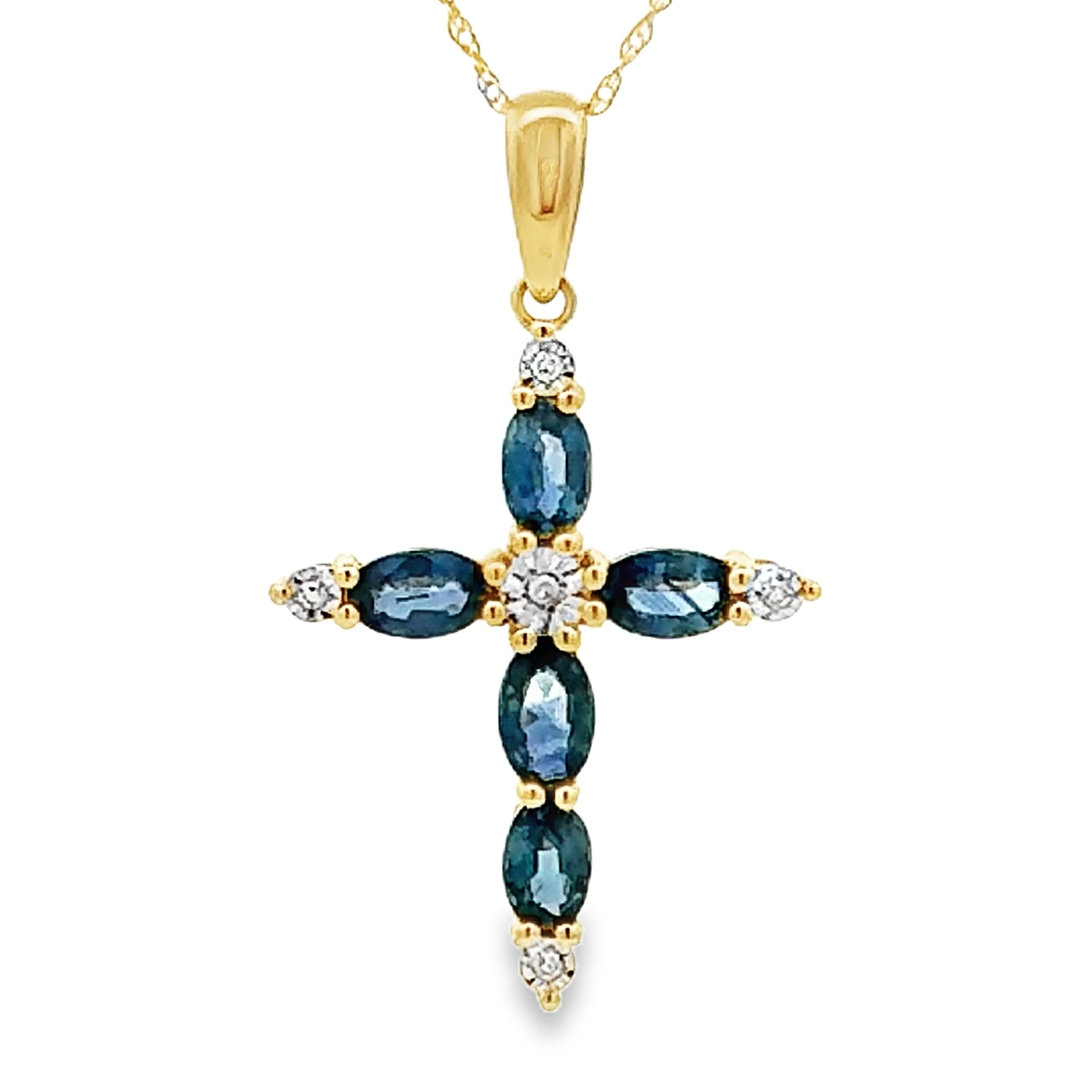 Sapphire Cross Religious Pendant 10KT Yellow Gold by Bids.com