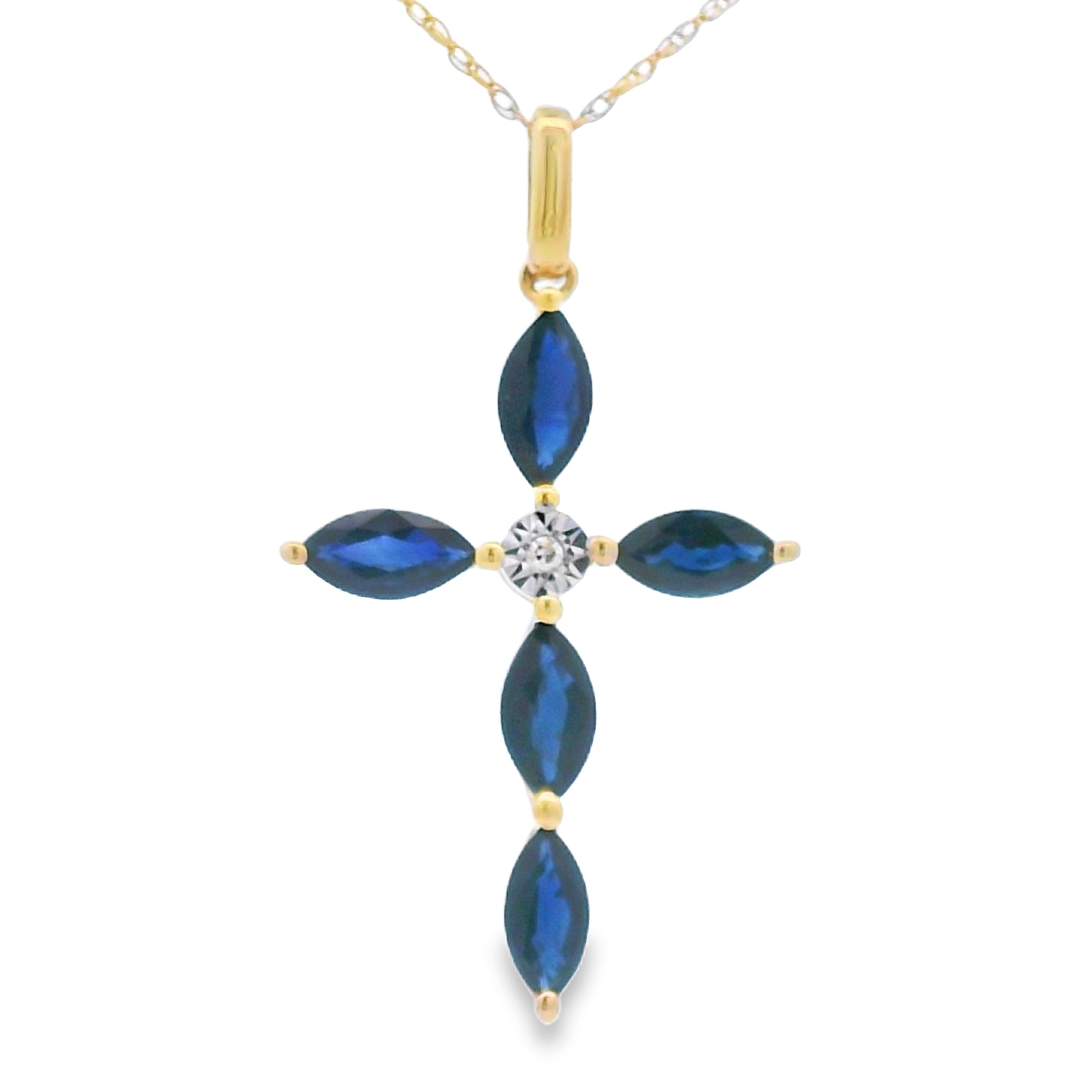Sapphire Cross Religious Pendant 10KT Yellow Gold by Bids.com