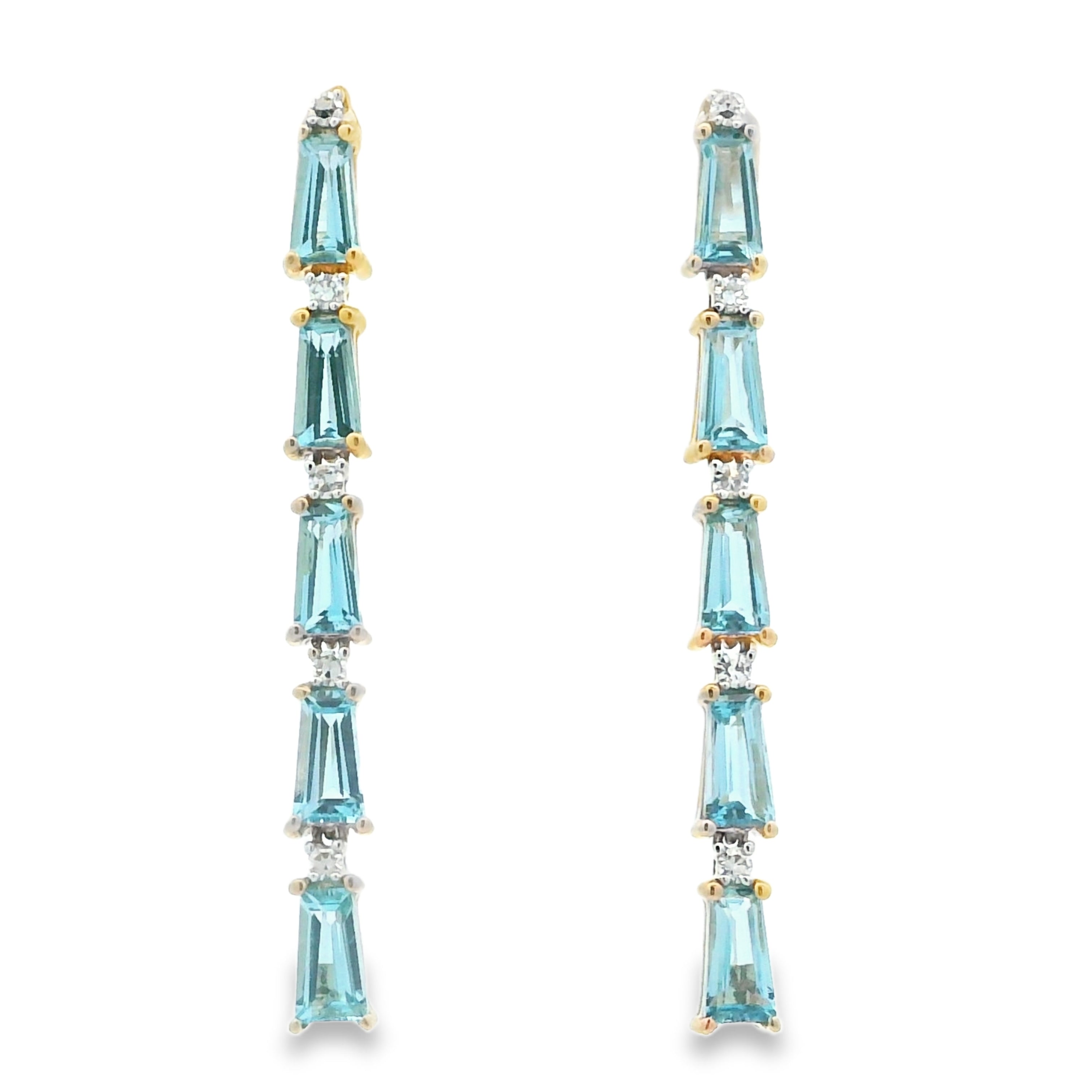 3.15ct Blue Topaz Diamond Earrings 14KT Yellow Gold by Bids.com