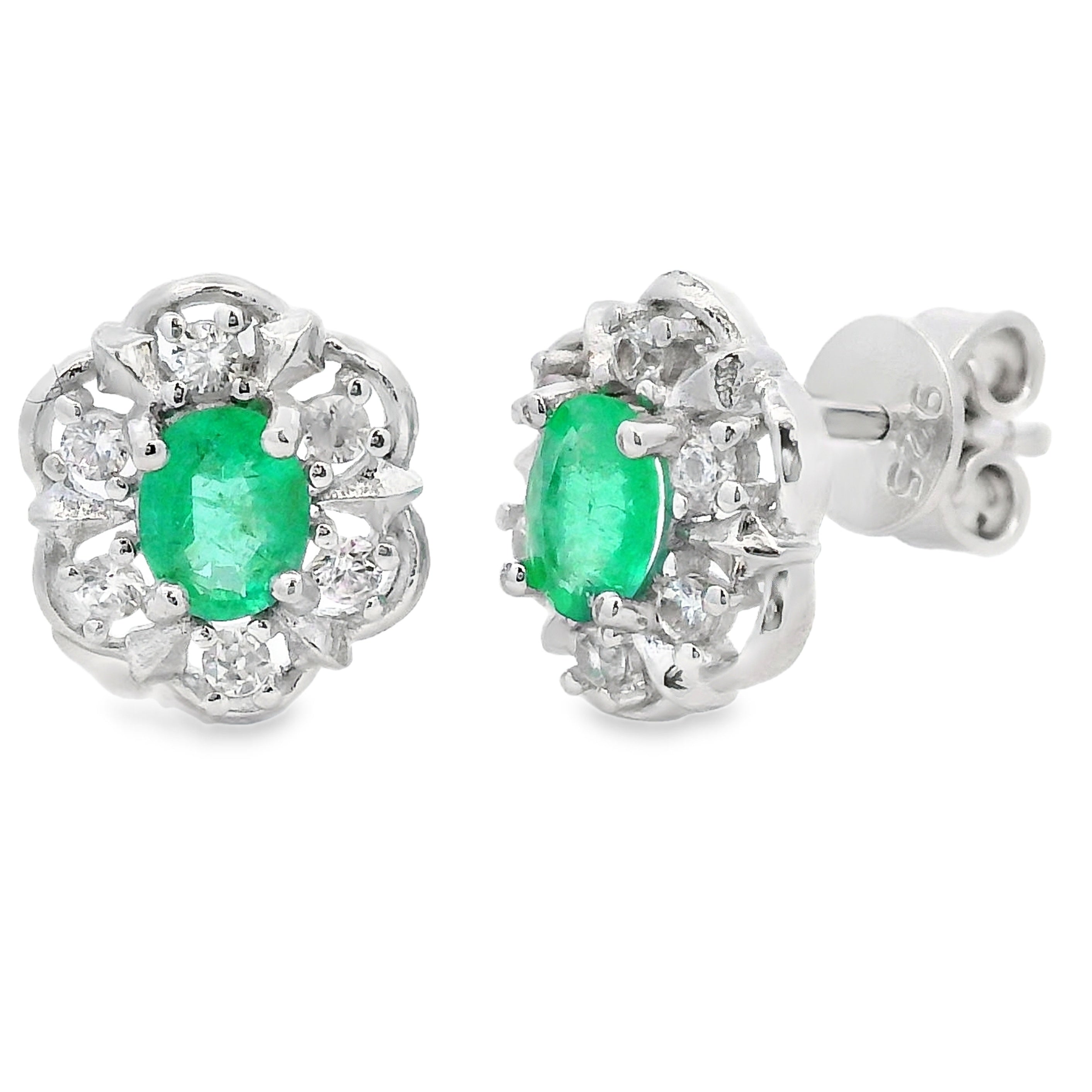 .92ct Emerald Zircon Stud Earrings Sterling Silver by Bids.com