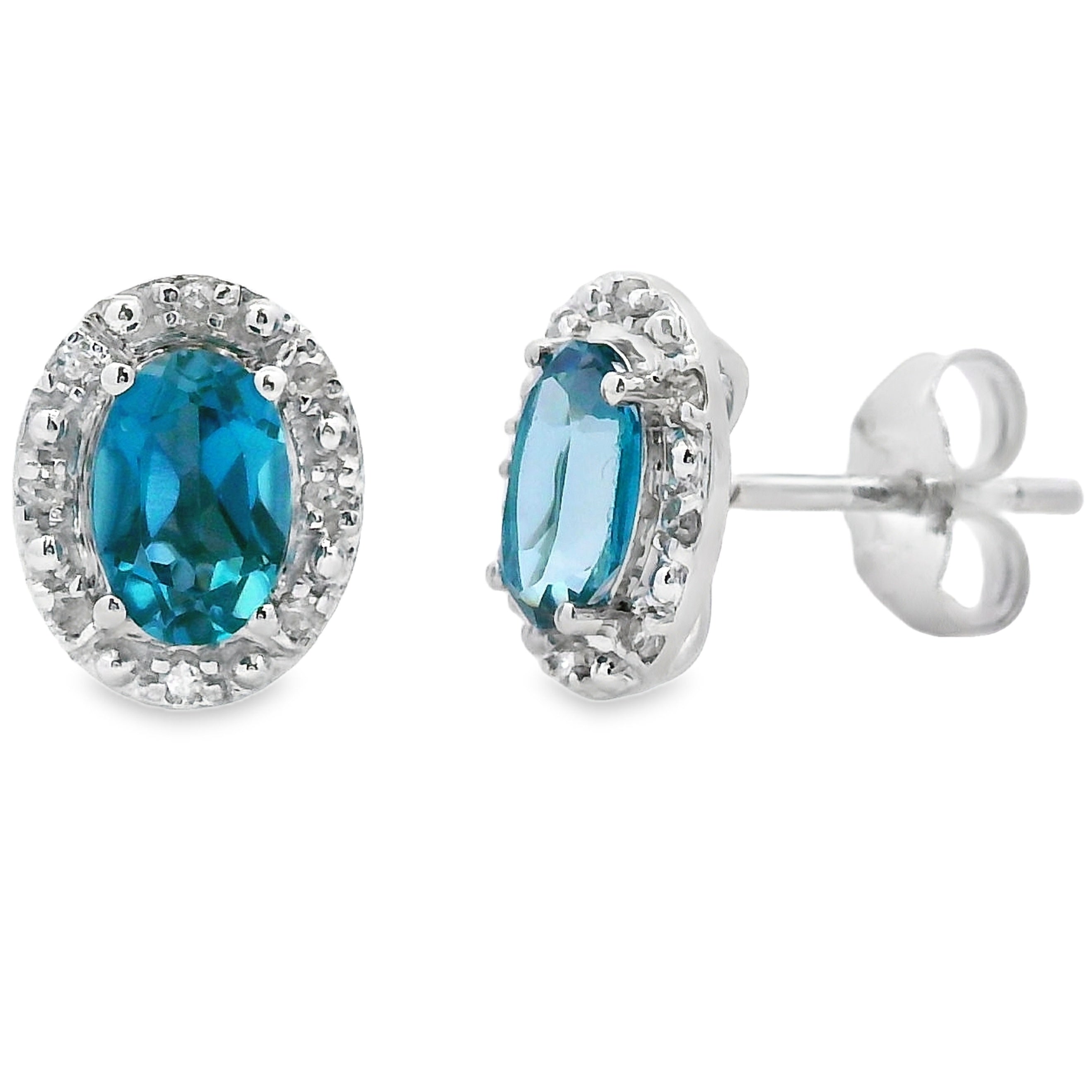 London Blue Topaz Diamond Earrings 10KT White Gold by Bids.com